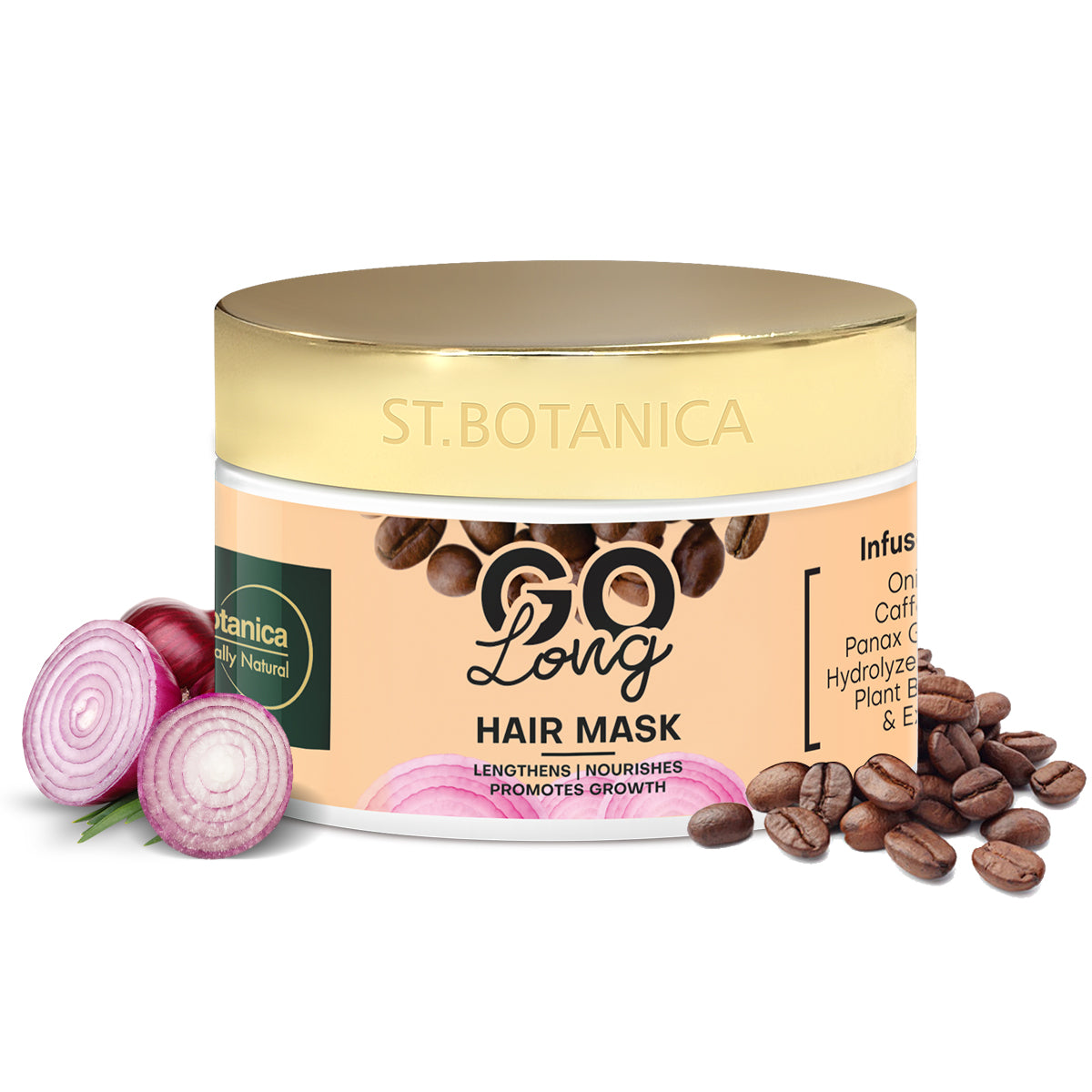 St.Botanica GO Long Onion Hair Mask - Infused With Onion Oil, Caffeine 1%, Hydrolyzed Keratin 2%, No Silicones - 200 g