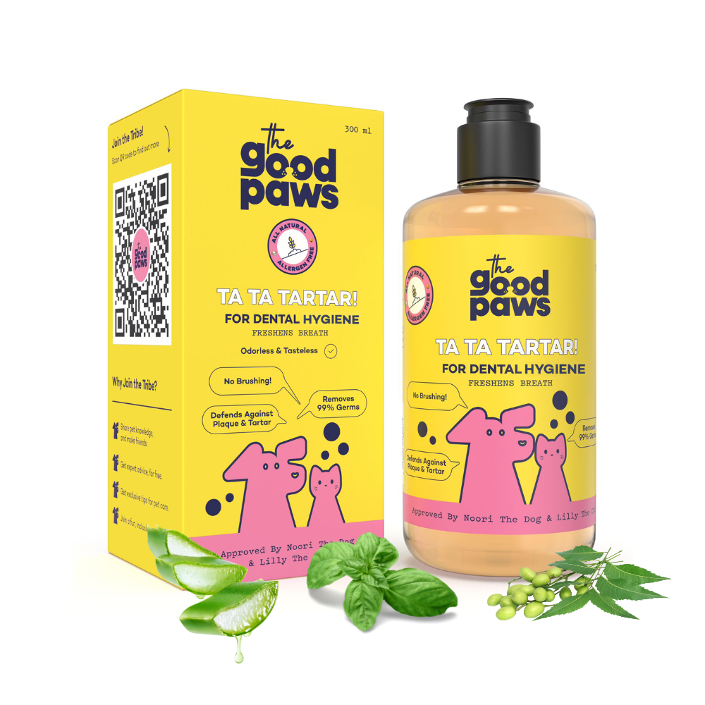 The Good Paws Ta Ta Tartar Dental Hygiene for Dogs and Cats | Oral Care Water Additive | Controls Plaque & Tartar | Freshens Breath | No brushing | Odorless | Tasteless | 300 ml
