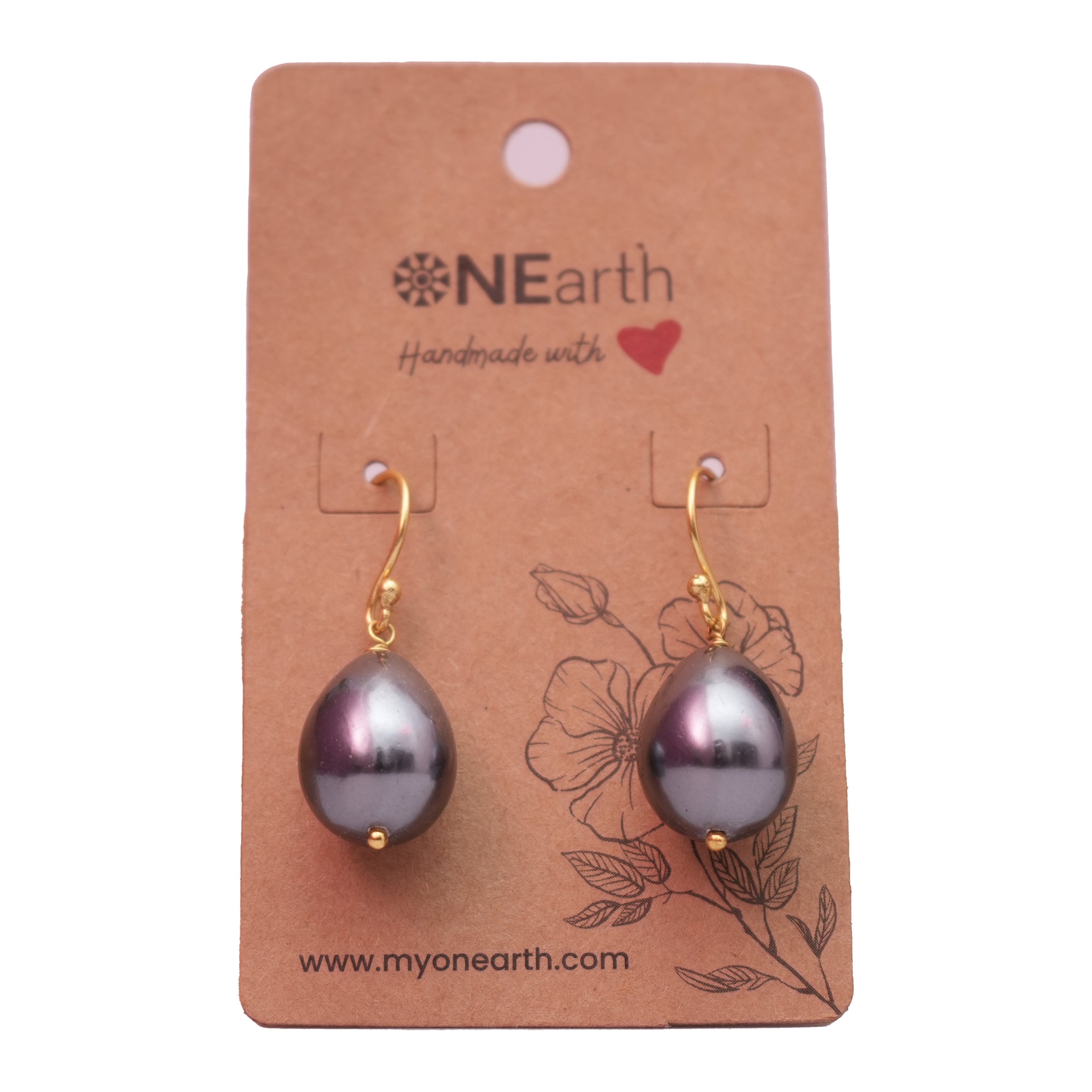 ONEarth Drop Baroque Shell Pearl Earrings (Metalic with golden hook)