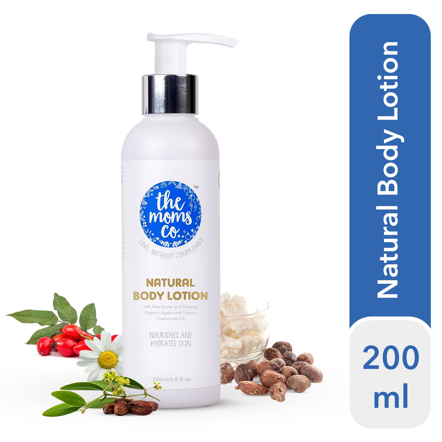 The Moms Co. Natural Body Lotion | Deeply nourishes and moisturizes the skin | Shea Butter, Rosehip Oil, Organic Chamomile and Jojoba Oils 200ml