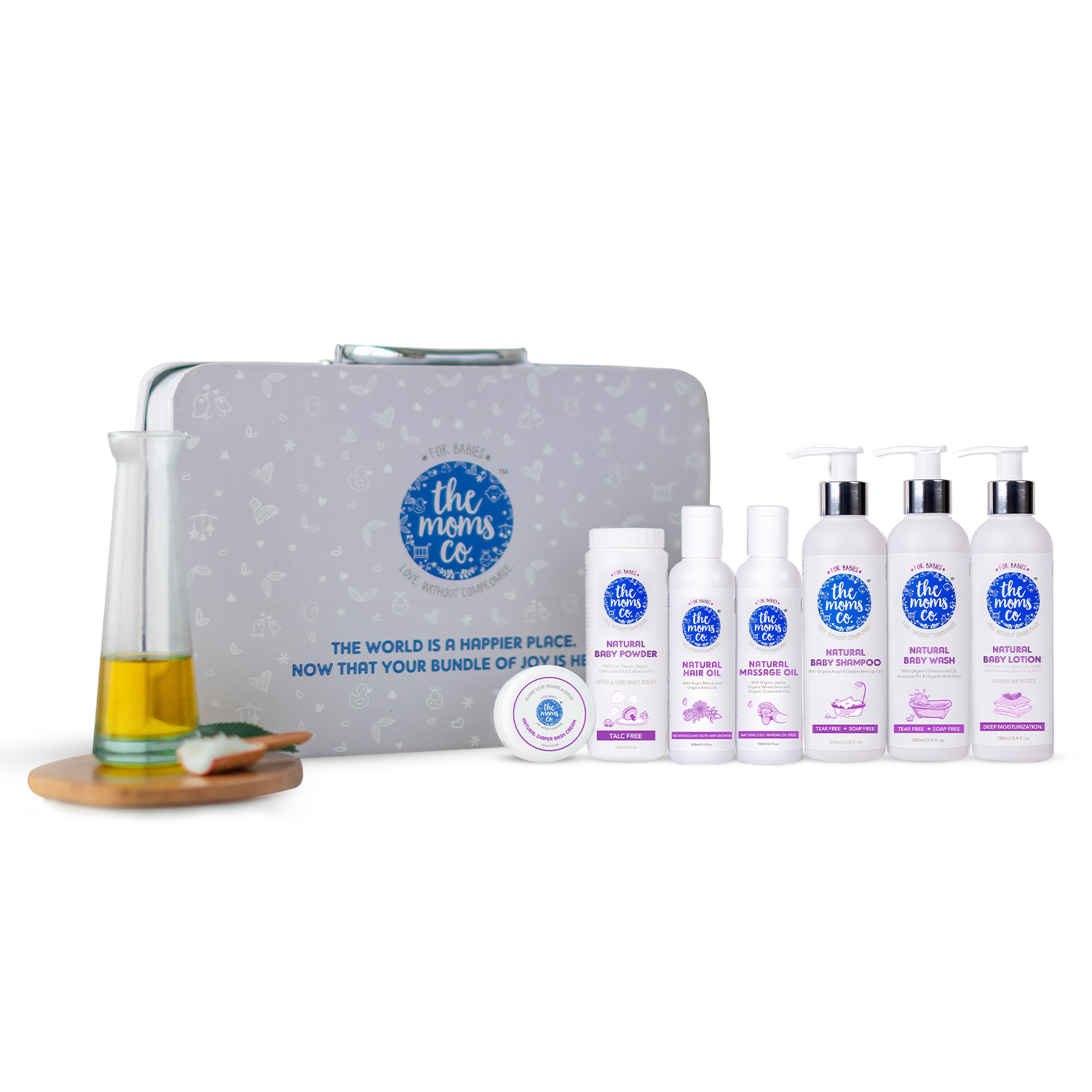 The Moms Co. Everything for Baby with Suitcase Gift Box and 7 Skin and Hair Care Baby Products | Baby Care from day 1 | Baby gift set for new born | Baby shower gift |New born baby gift