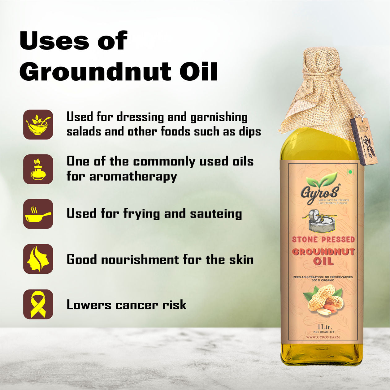 Gyros farm | Stone Cold Wood Pressed | Peanut Groundnut Oil | Chekku/Virgin