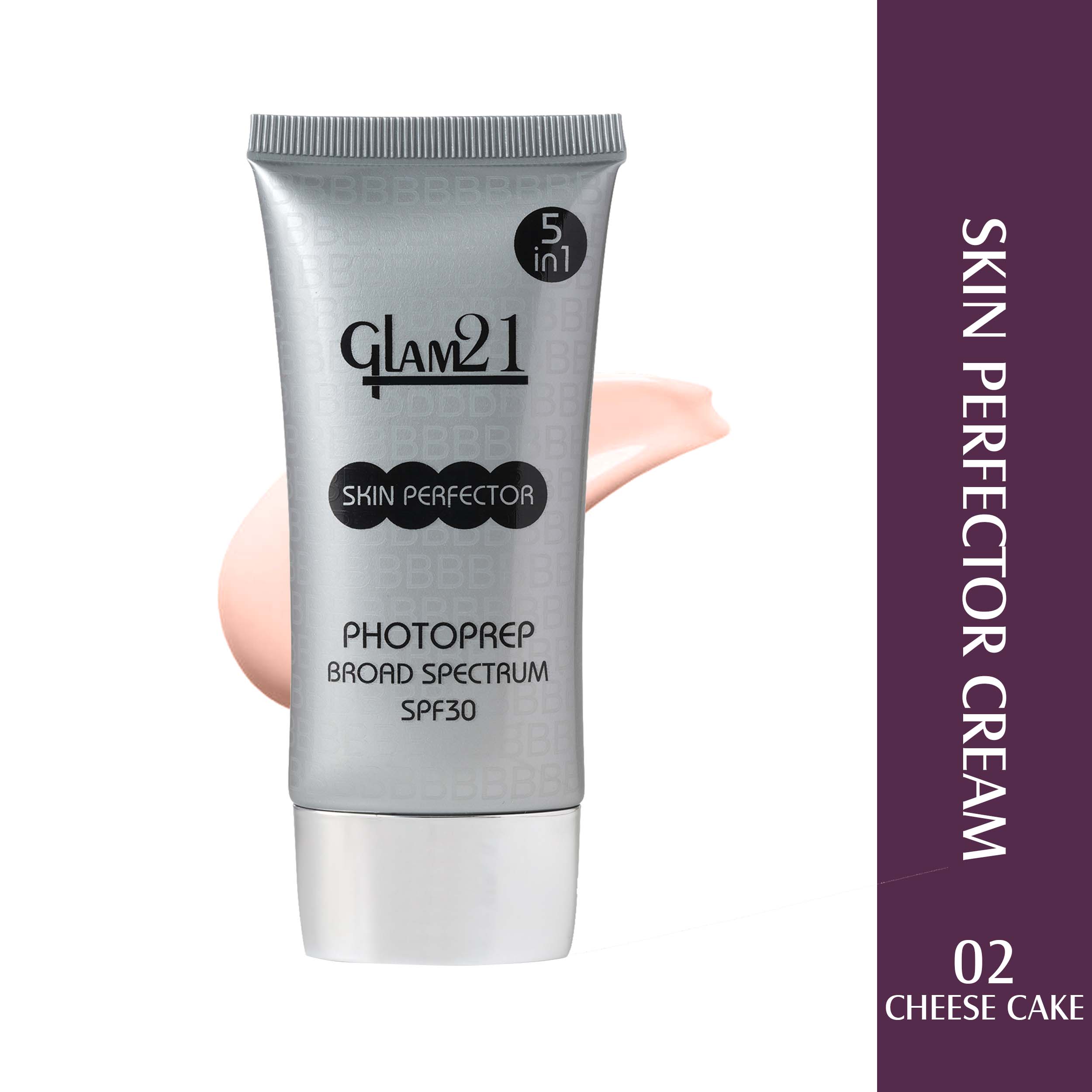 Glam21 Skin Perfector Cream with SPF30 UV Protection with Lightweight Satin Formulation Foundation, 50g (CHEESE CAKE-02)