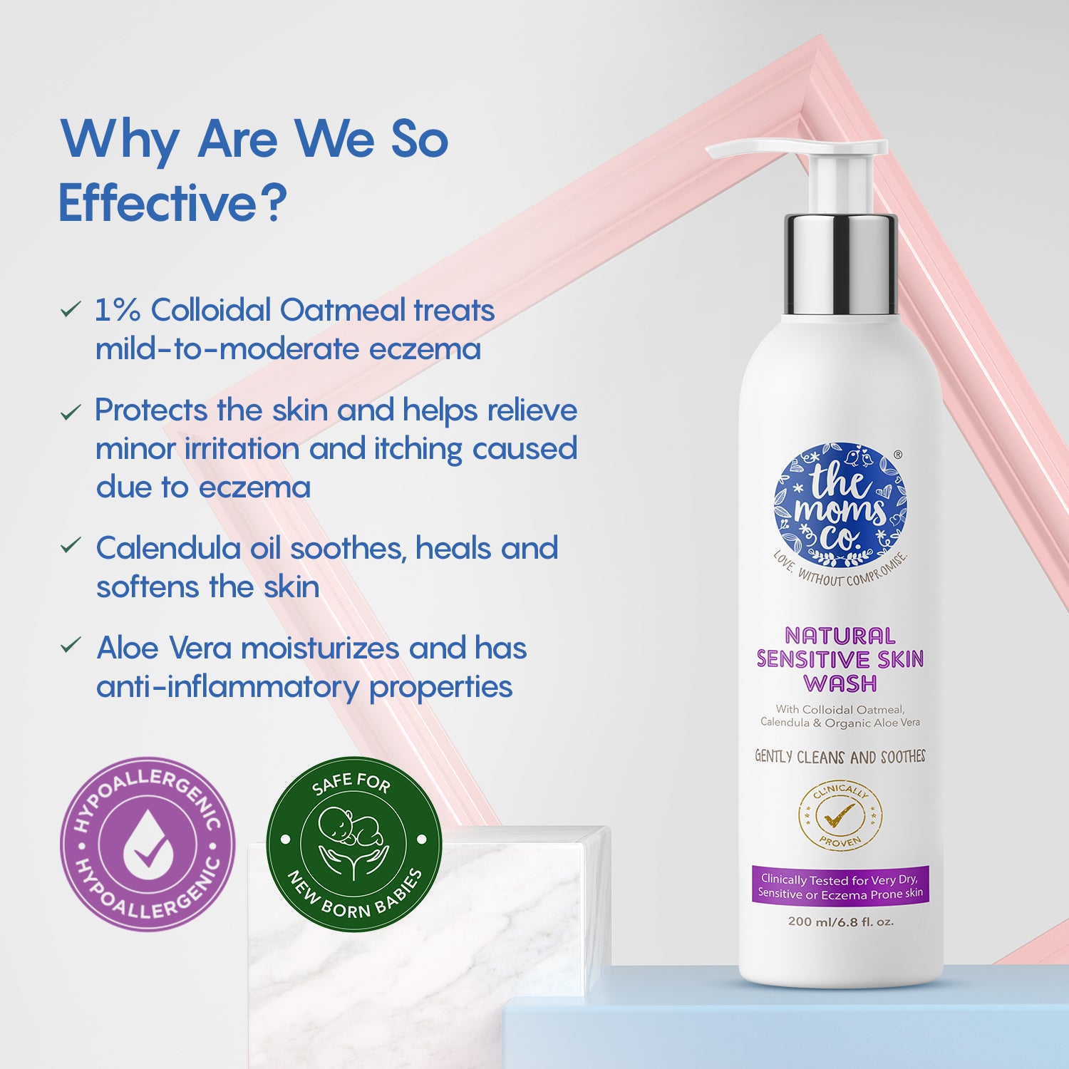 The Moms Co. Natural Sensitive Skin Wash - Very Dry, Sensitive or Itchy Skin Wash with Daily Moisturizing for Very Dry, Redness or Rashes Prone Skin 200ml