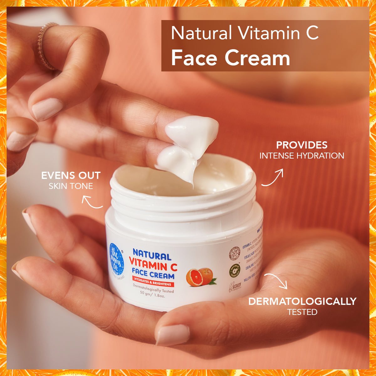 The Moms Co. Vitamin C Face Cream | For Women & Men | Oil-free Look | Orange Beads | All Skin Types |50g