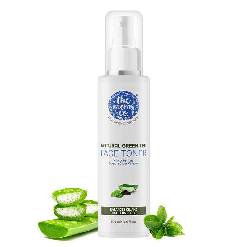 The Moms Co Natural Green Tea Face Toner l Controls Sebum l Fights Acne l Tightens Pores l Hydrates & Soothes l Aloe Vera & Cucumber (100ML)