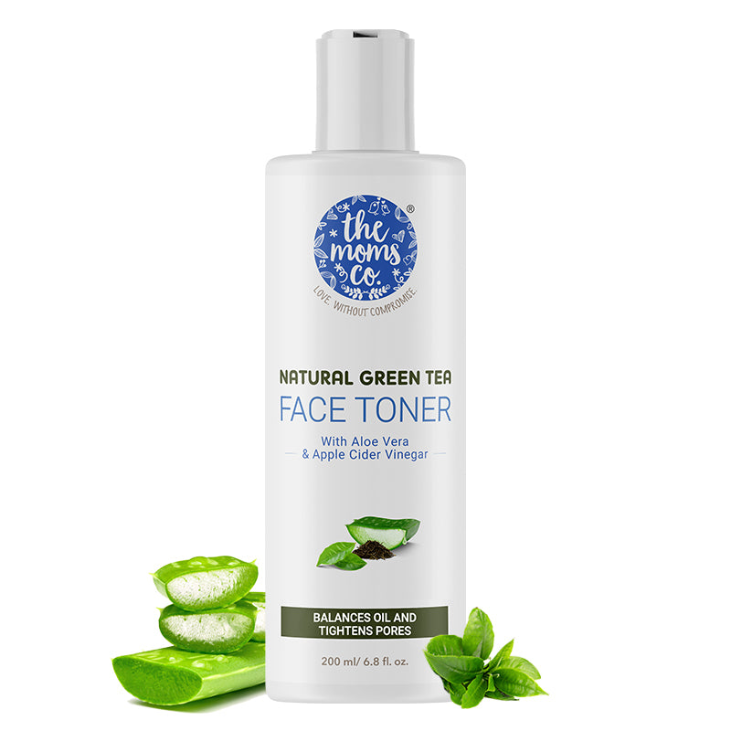 The Moms Co Natural Green Tea Face Toner l Controls Sebum l Fights Acne l Tightens Pores l Hydrates & Soothes l Aloe Vera & Cucumber (200ML)