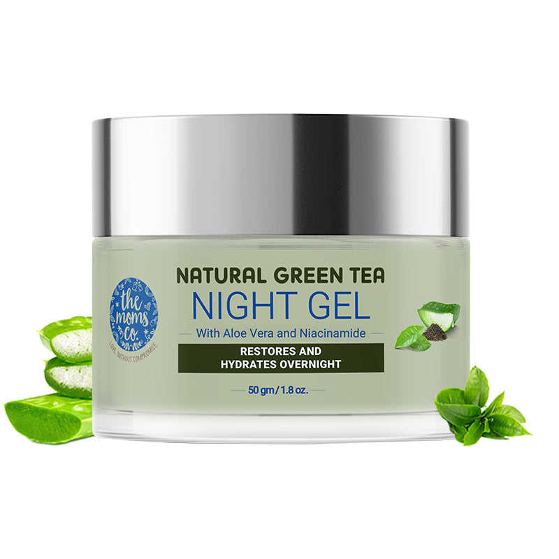 The Moms Co. Natural Green Tea Night Gel l Light Weight l Hydrating l Controls Sebum l Fights Acne l Soothing & Calming l 50 Gms