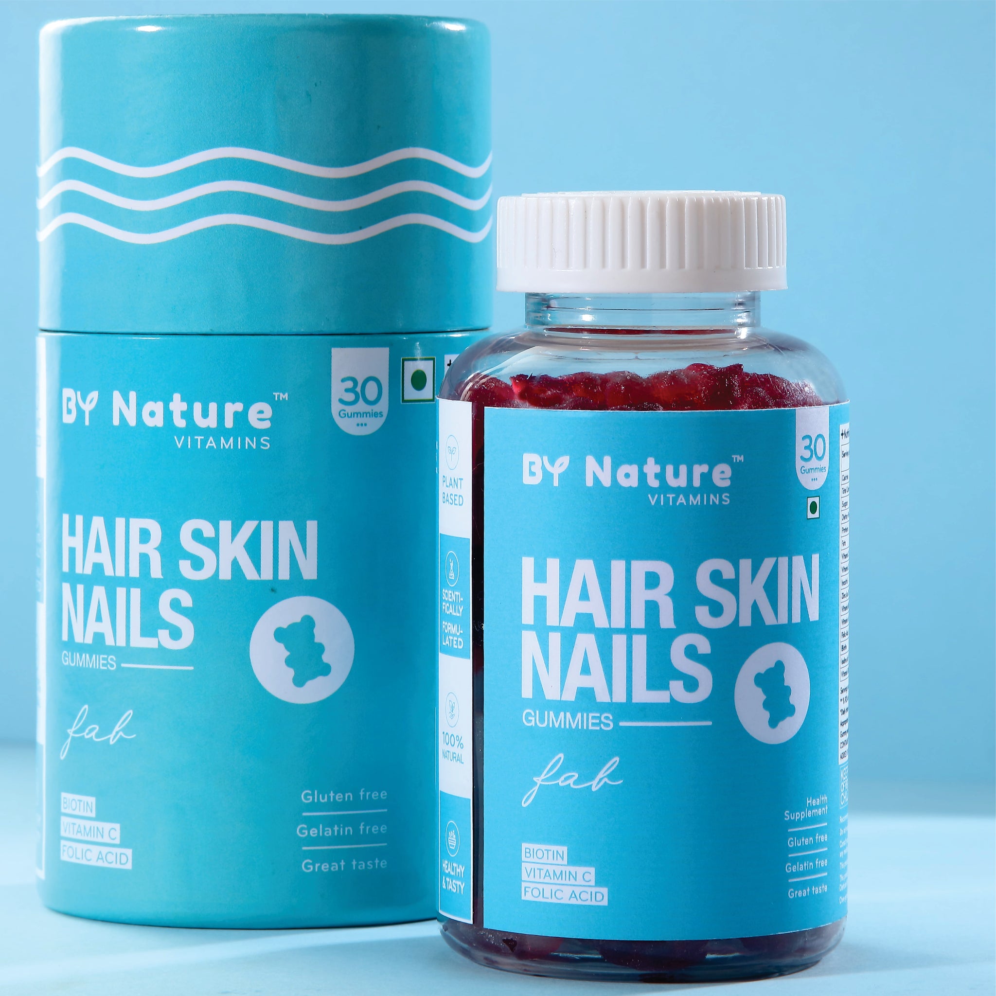 By Nature Hair Skin Nails Vitamin Gummies | Biotin | Folic Acid | Vitamins | (30 Days Pack)