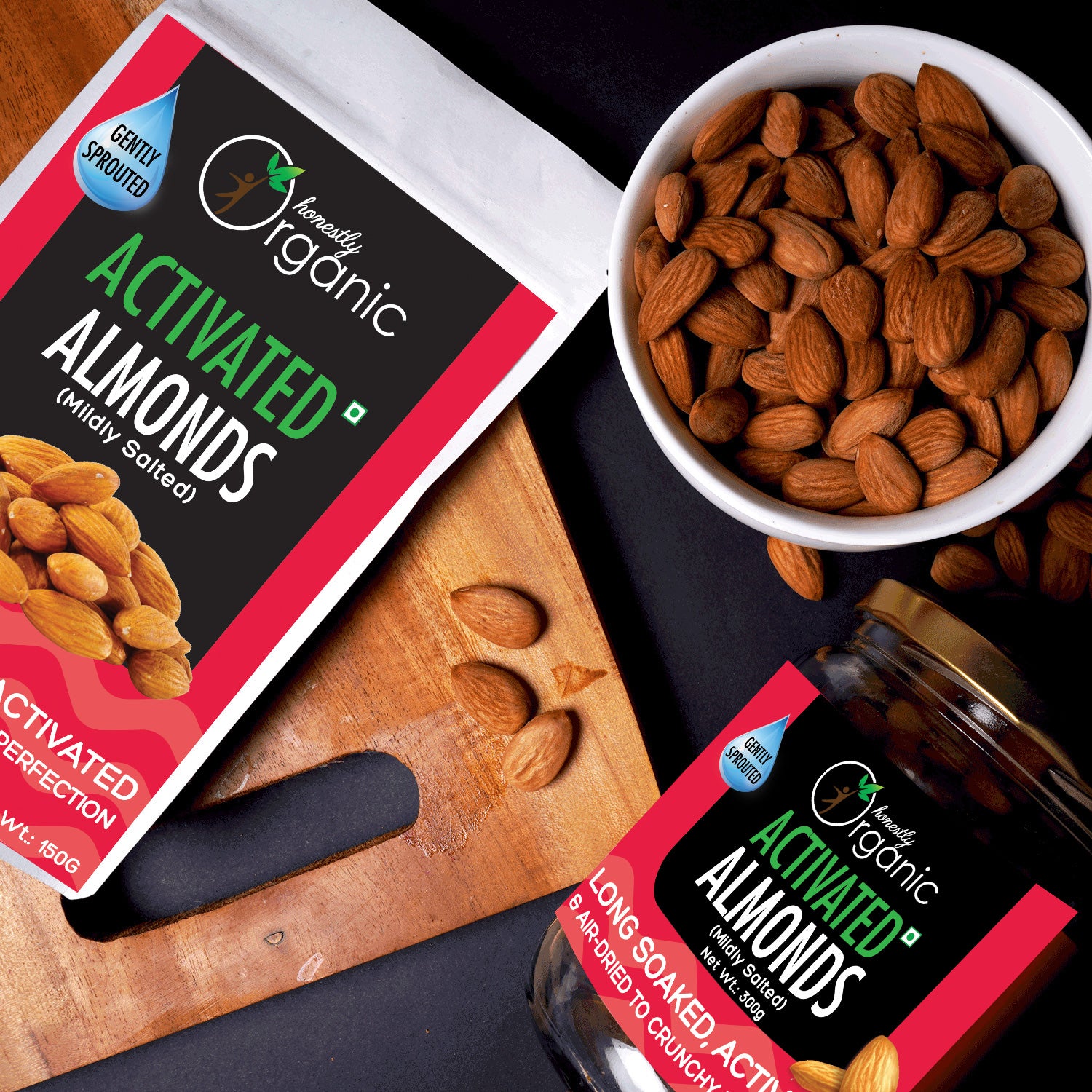 D-Alive Organic Almonds | Activated/Sprouted | Mildly Salted (Long Soaked & Air Dried)