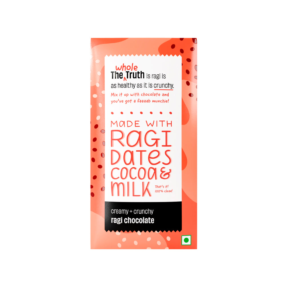 The Whole Truth - Ragi Chocolate - Pack of 6 x 50g Bars - No added sugar, No chocolate compound, Sweetened with dates