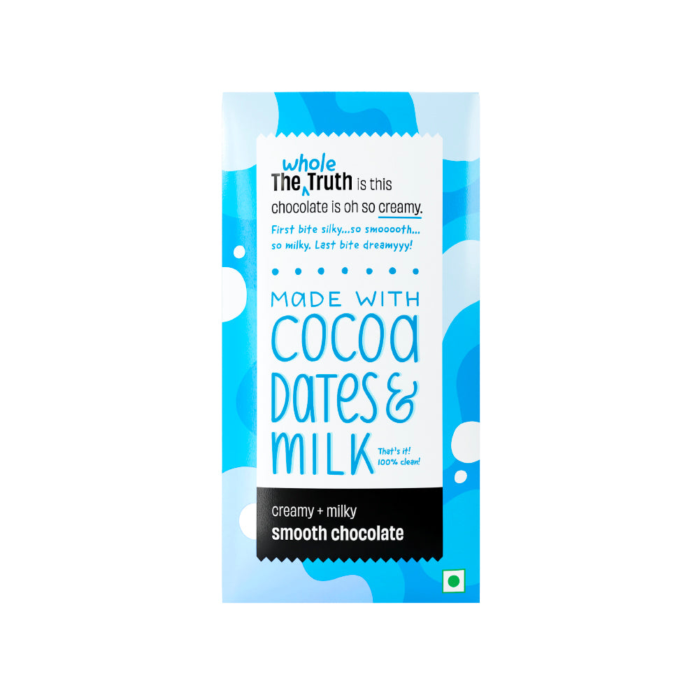 The Whole Truth - Plain Milk Chocolate - Pack of 6 Bars - No added sugar, No chococlate compound, Sweetened with dates