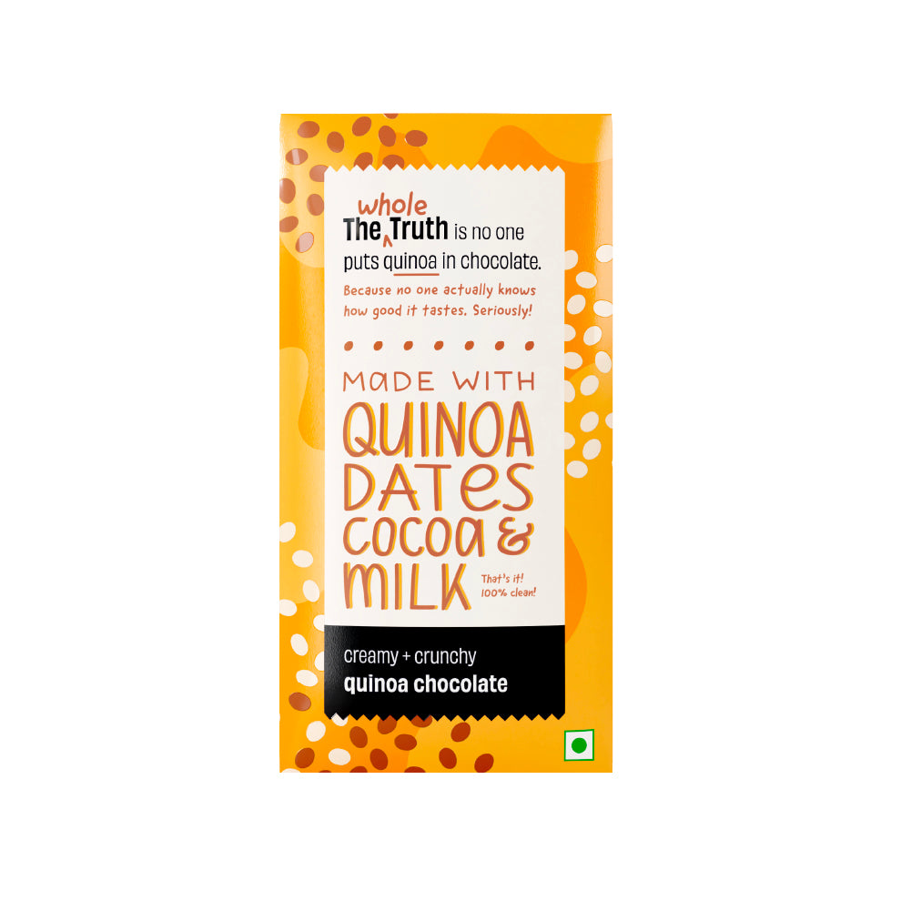 The Whole Truth - Quinoa Crunchy Chocolate - Pack of 6 Bars - No added sugar, No chococlate compound, Sweetened with dates