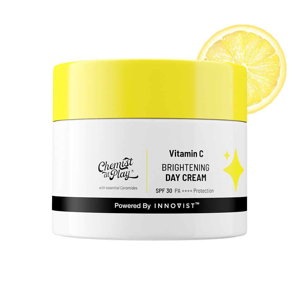 Chemist at Play Brightening Day Cream | SPF | Face Cream | Skin Brightening & Moisturisation | 30X Vitamin C with Camu Camu | Mineral Oil & Petroleum Free | Lightweight | 50g