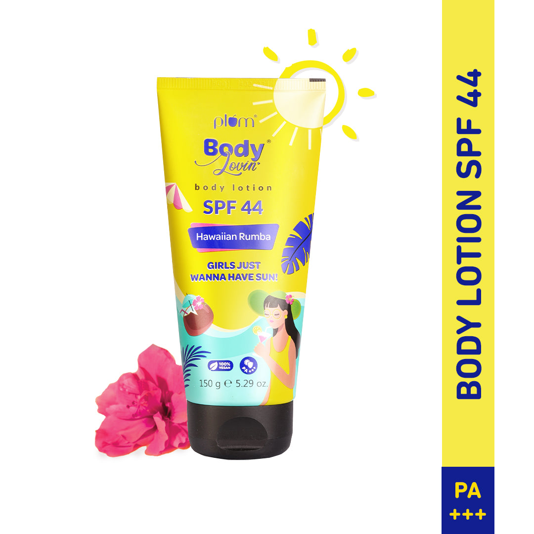 Plum Body Sunscreen | BodyLovin' Hawaiian Rumba Body Lotion | SPF 44 PA+++ | All skin types | Fresh Beachy Fragrance