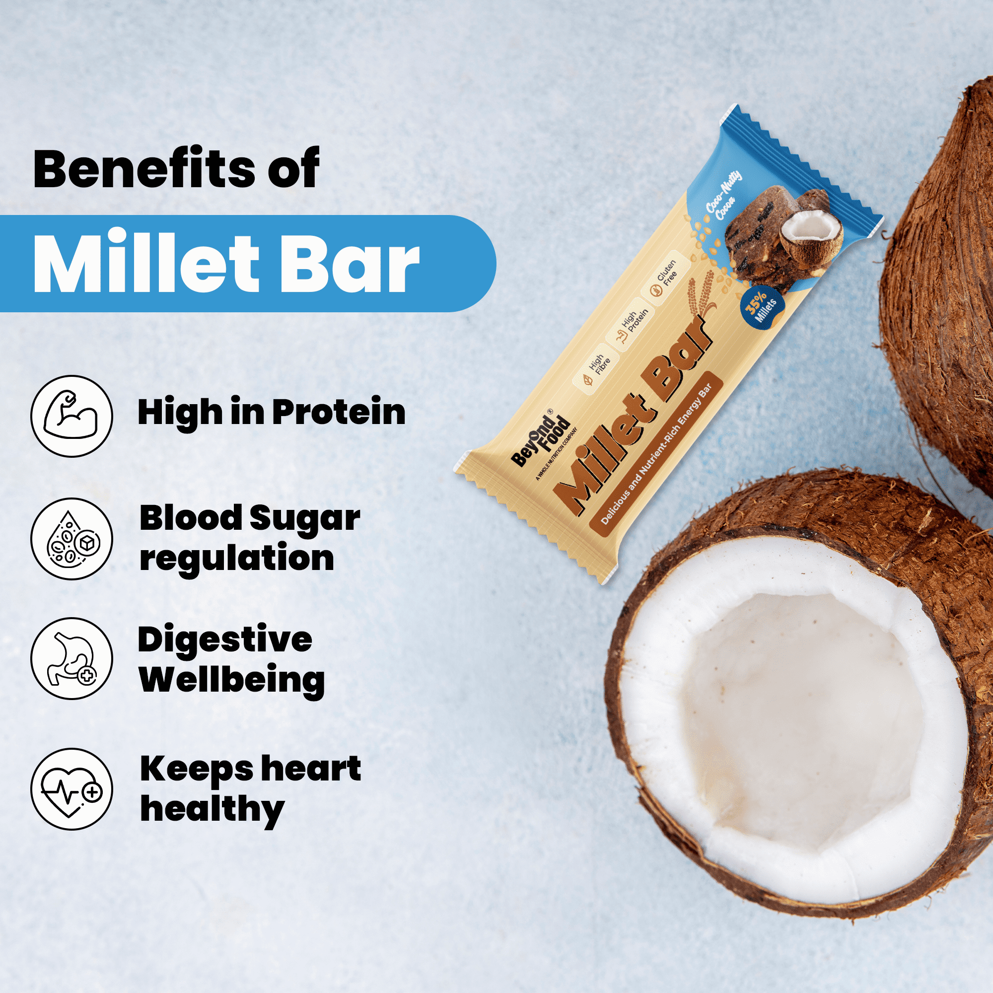 Beyond Food Millet Bar - Coco Nutty Cocoa | Pack of 8 | 8x40g