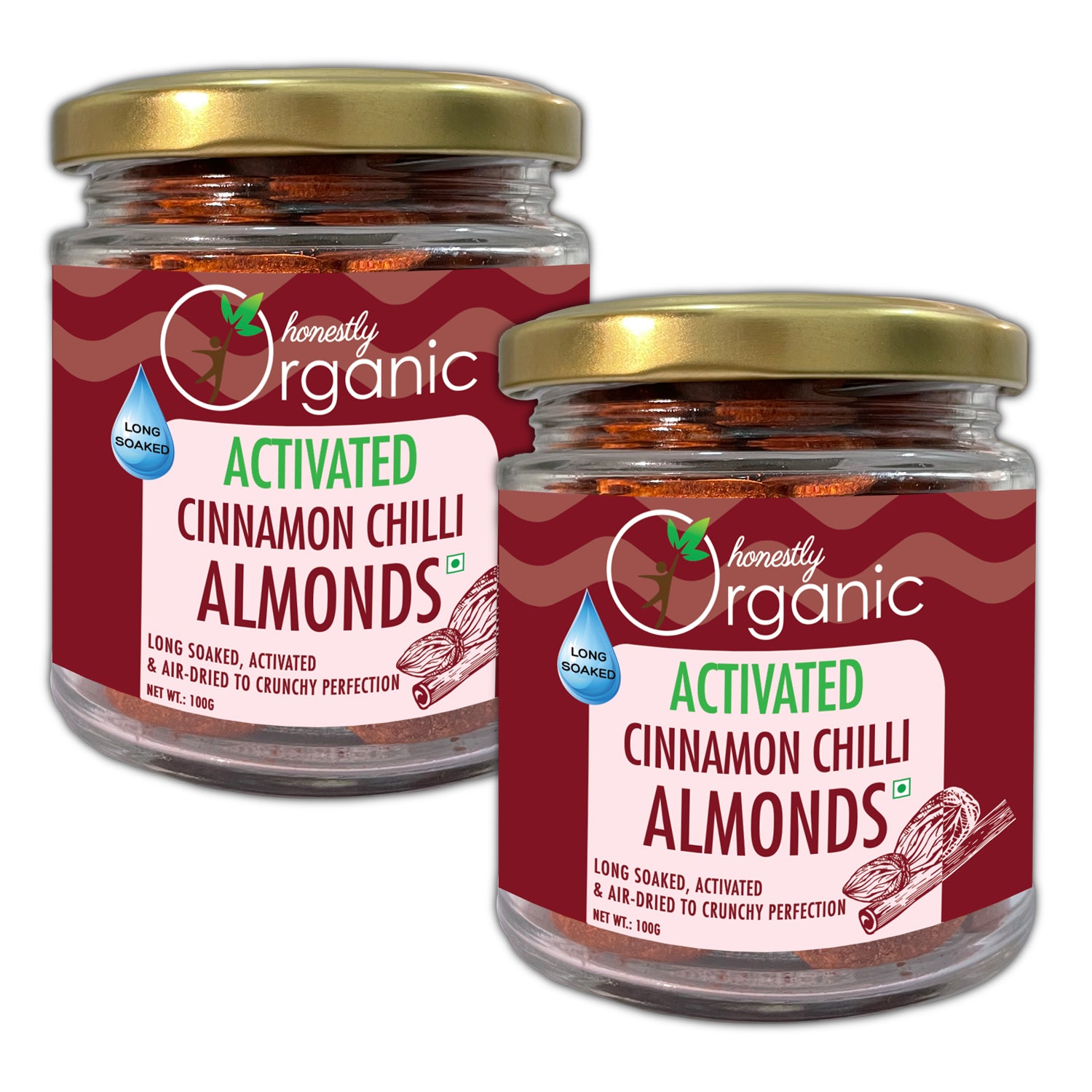 D-Alive Almonds |  Cinnamon Chilli | Activated/Sprouted |Long Soaked & Air Dried to Crunchy Perfection (Pack of 2)