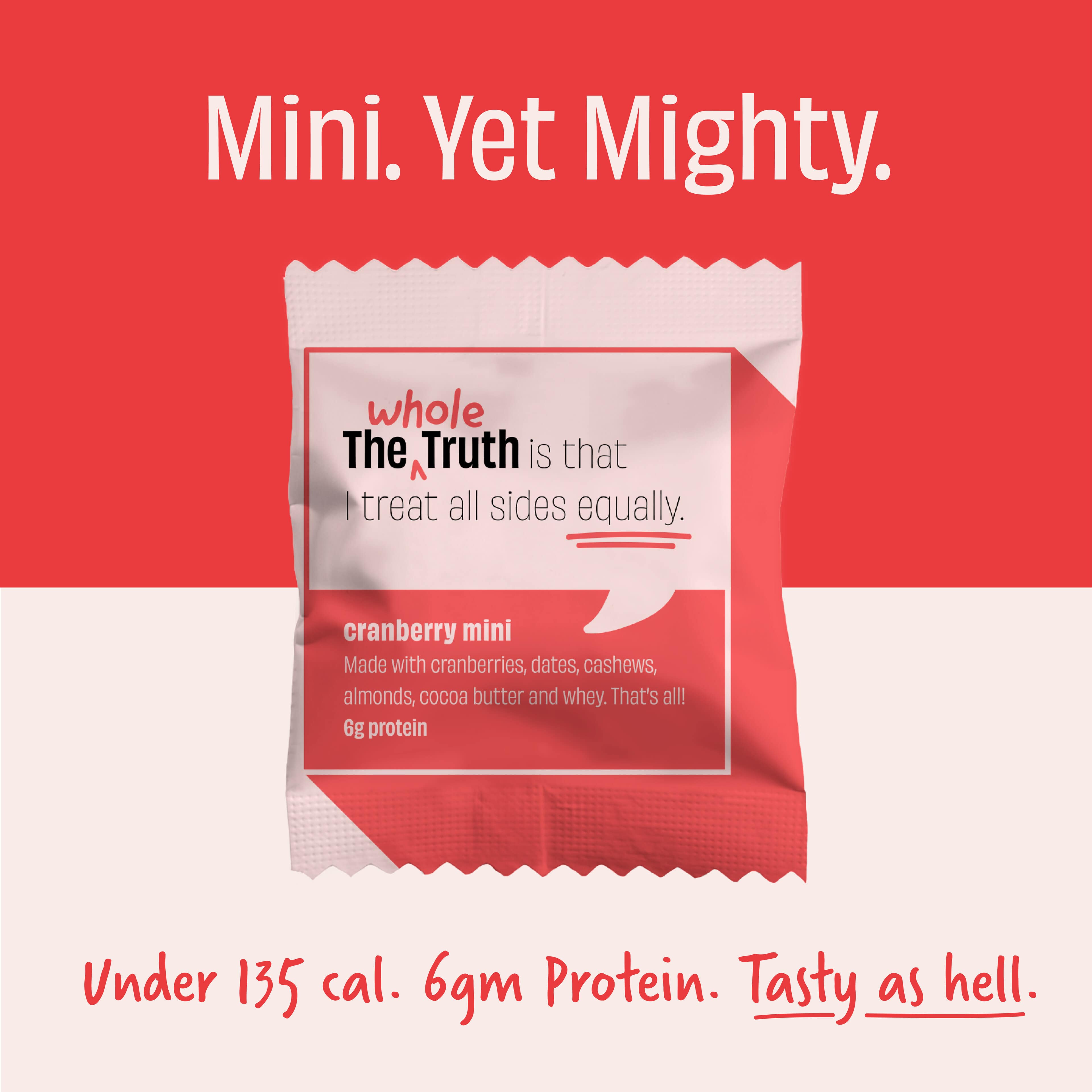 The Whole Truth - Mini Protein Bars - Cranberry - Pack of 8-8 x 27g - No Added Sugar - All Natural