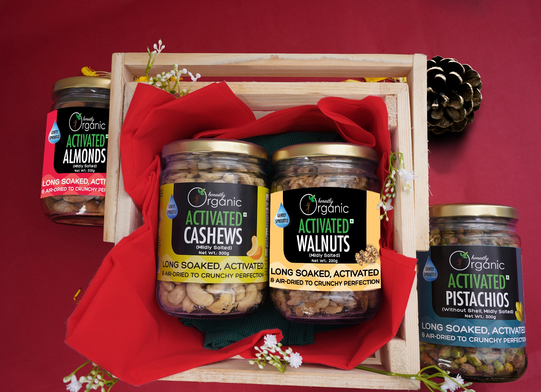 D-Alive Special Christmas Hamper (Activated Walnuts  200g + Activated Pistachios 300g + Activated Cashews 300g + Activated Almond 300g) - 1100g (Diabetes Friendly, Organic, No Gluten, No Sugar, Vegan, Natural)