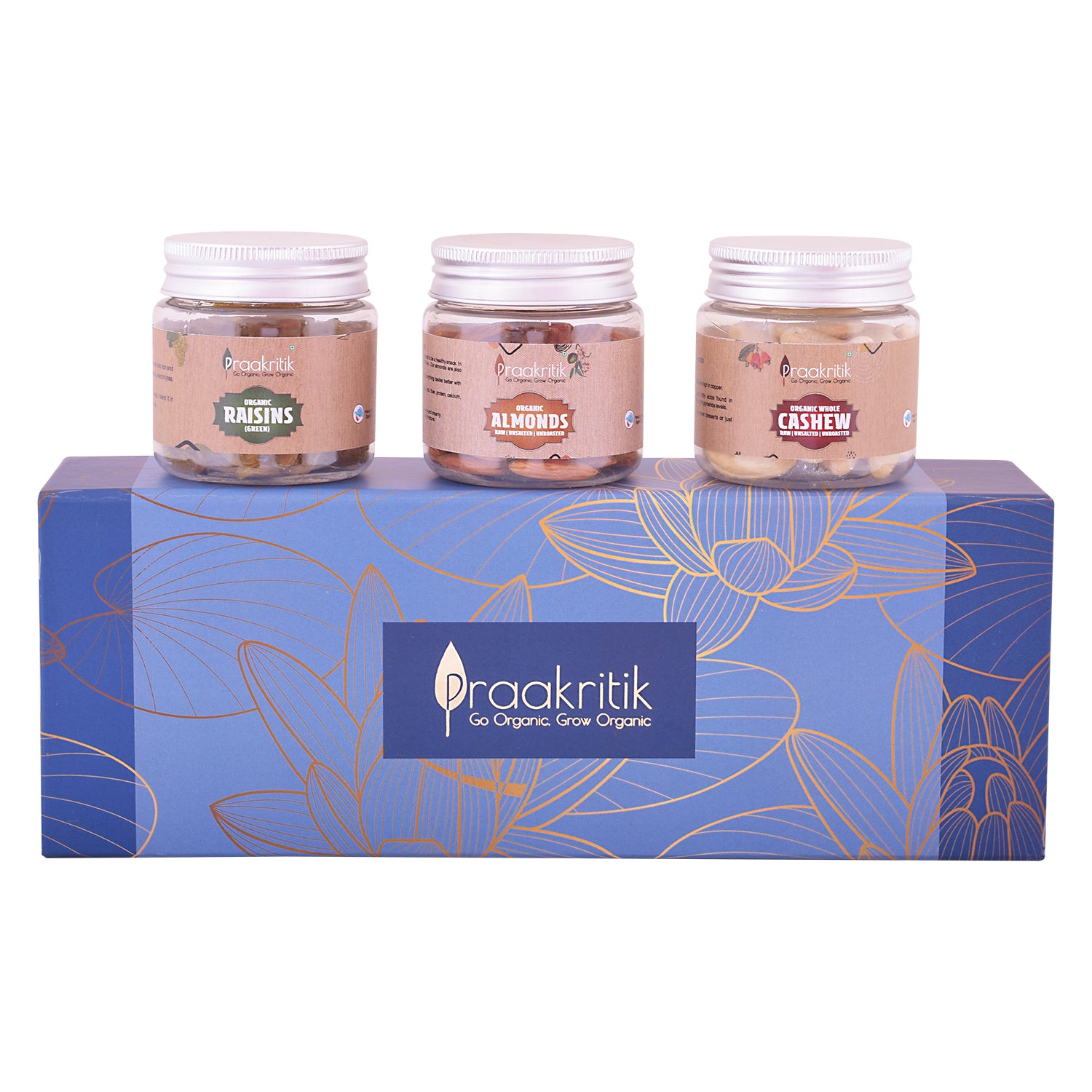 Praakritik Organic Festive Dry Fruit Premium Collection - Almonds, Cashew , Green Raisins