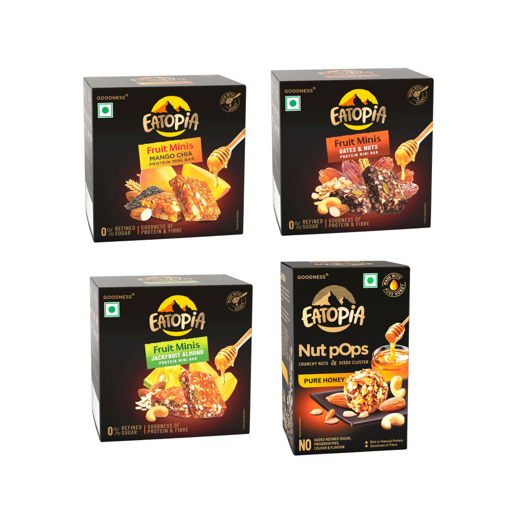 Eatopia Energy Snacks made with Nuts, Seeds, Real Fruits Mango chia +jackfruit Almonds +Dates & nuts + Nut Pops-400g