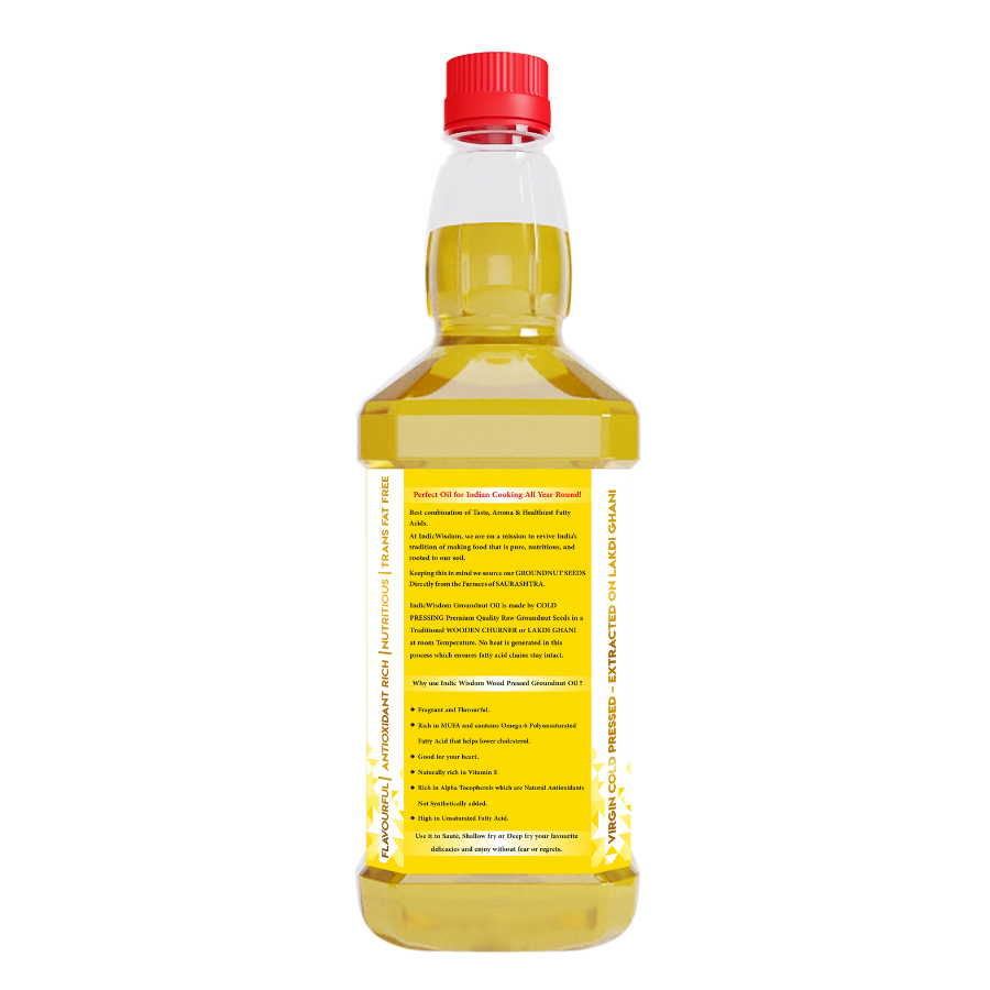Indic Wisdom Wood Pressed Groundnut Oil I Cold Pressed I Extracted on Wooden Churner | 1 Litre