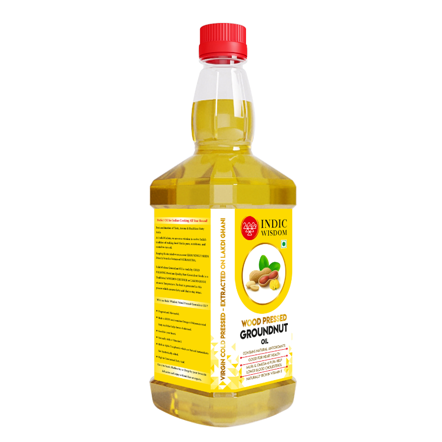 Indic Wisdom Wood Pressed Groundnut Oil I Cold Pressed I Extracted on Wooden Churner | 1 Litre