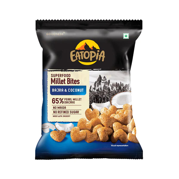 Eatopia Superfood Millets Bites | Not fried | Gluten Free | Breakfast Cereal Snack - 6 Ragi chocolate+6Bajra coconut (pack of 12)