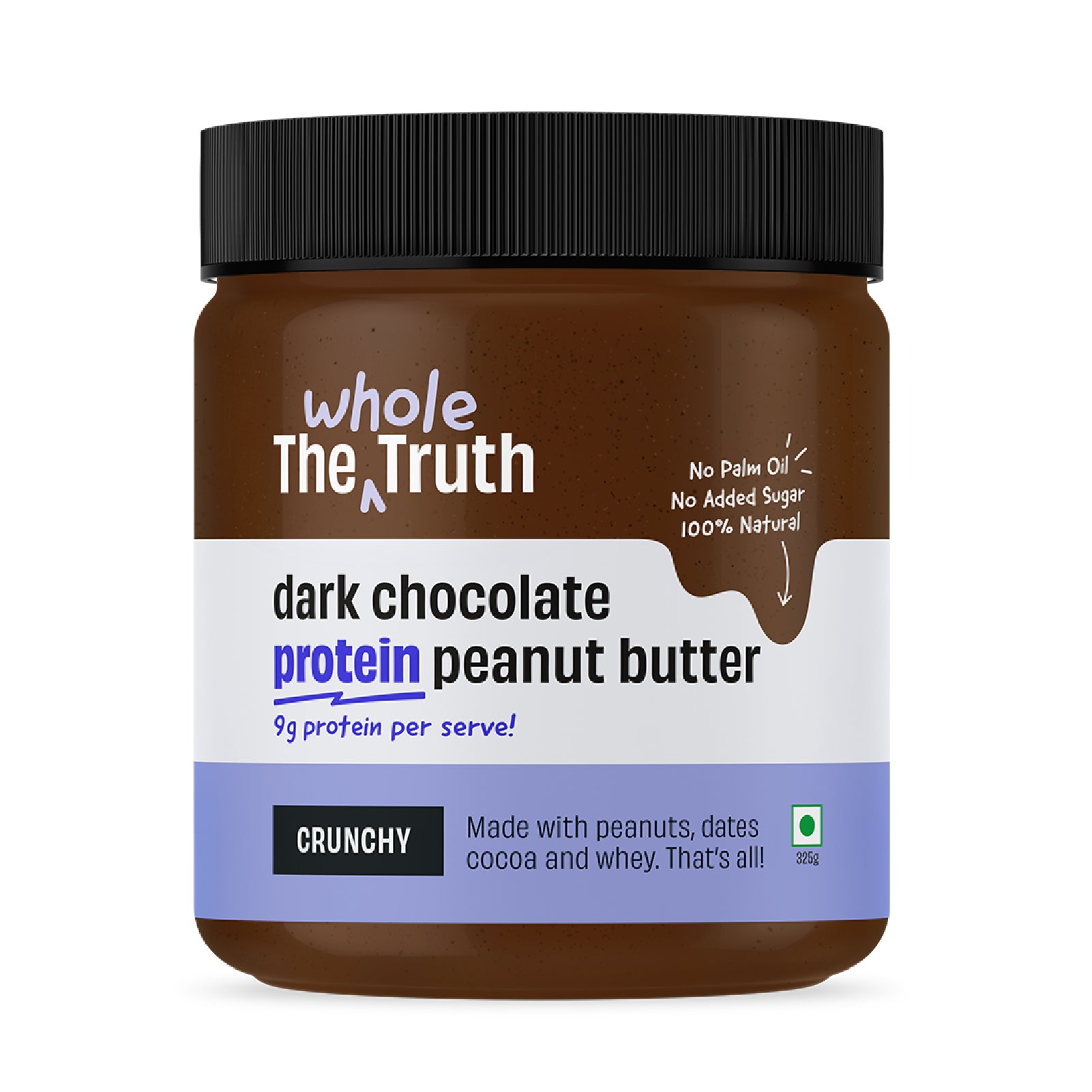 The Whole Truth - Dark Chocolate Protein Peanut Butter - Crunchy | All Natural | Gluten Free | 325g
