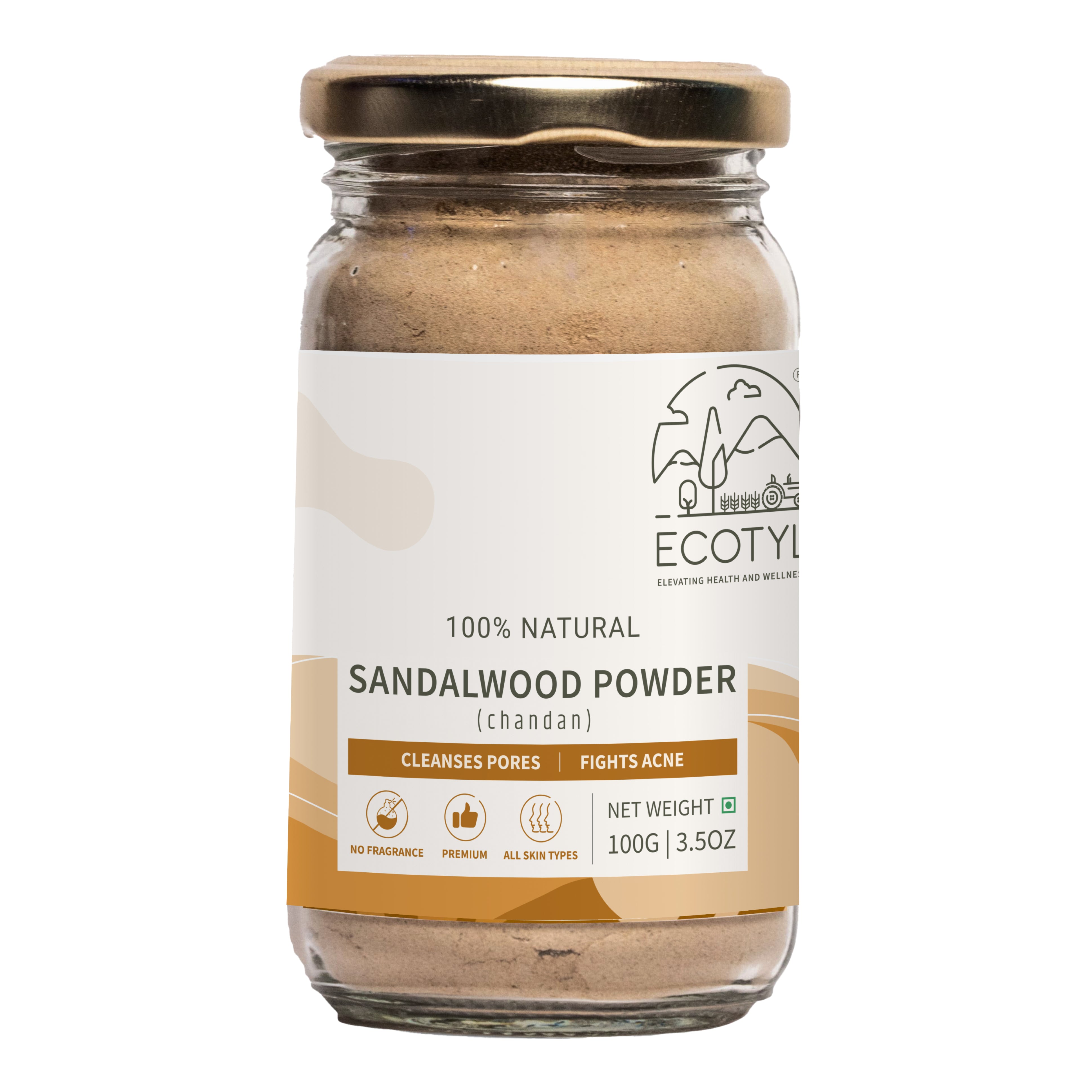 Ecotyl Pure Sandalwood Powder | Face Pack for Skin Brightening & Pore Cleansing | 150g