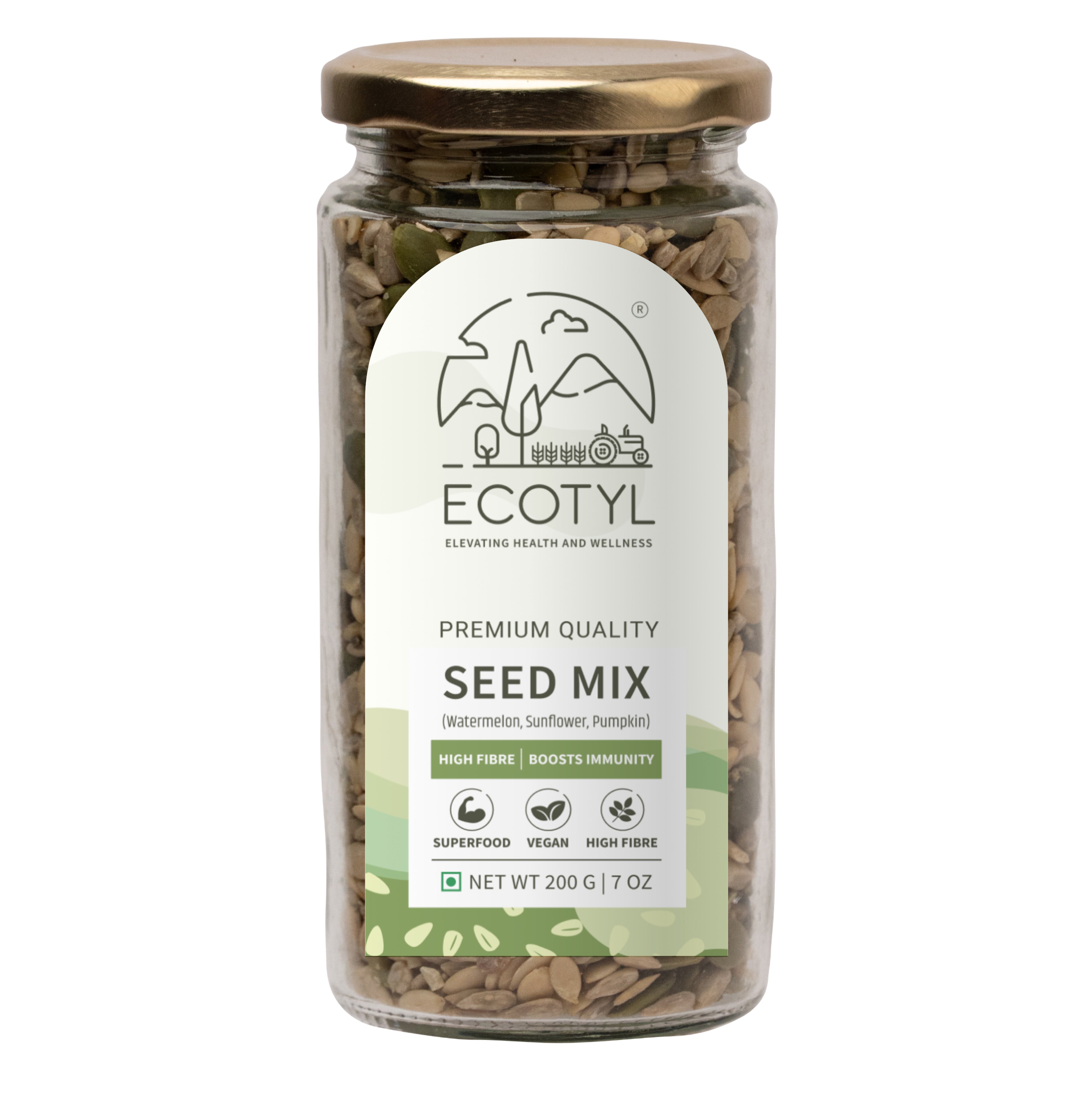 Ecotyl Seed Mix | Sunflower, Pumpkin, and Watermelon Seeds | Unroasted | 200g