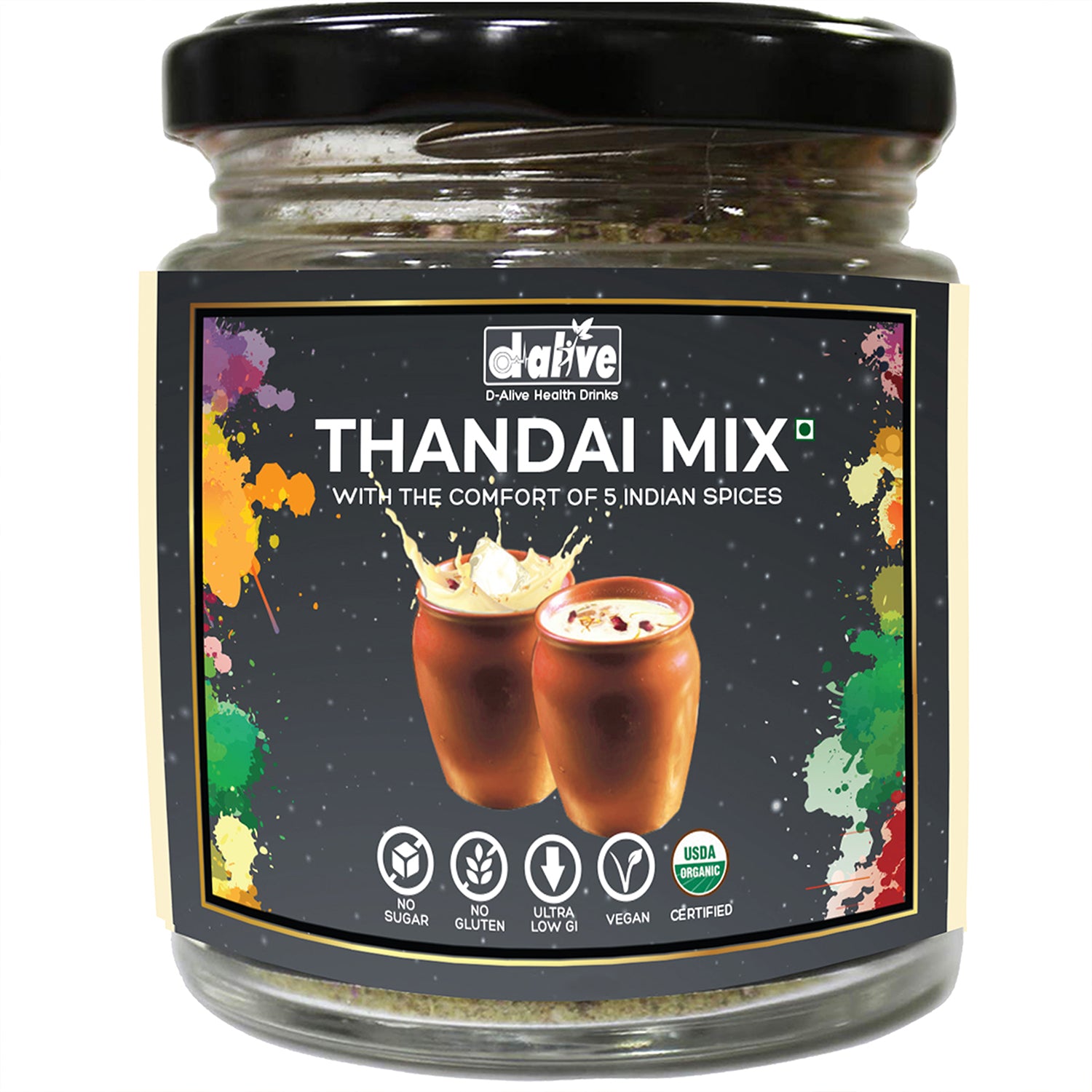 D-Alive Organic Thandai Instant Drink Premix (Sugar-Free, Organic, Ultra-Low GI, Vegan, Diabetes and Keto-Friendly, No Emulsifier Antioxidant and Tasty) - 100g