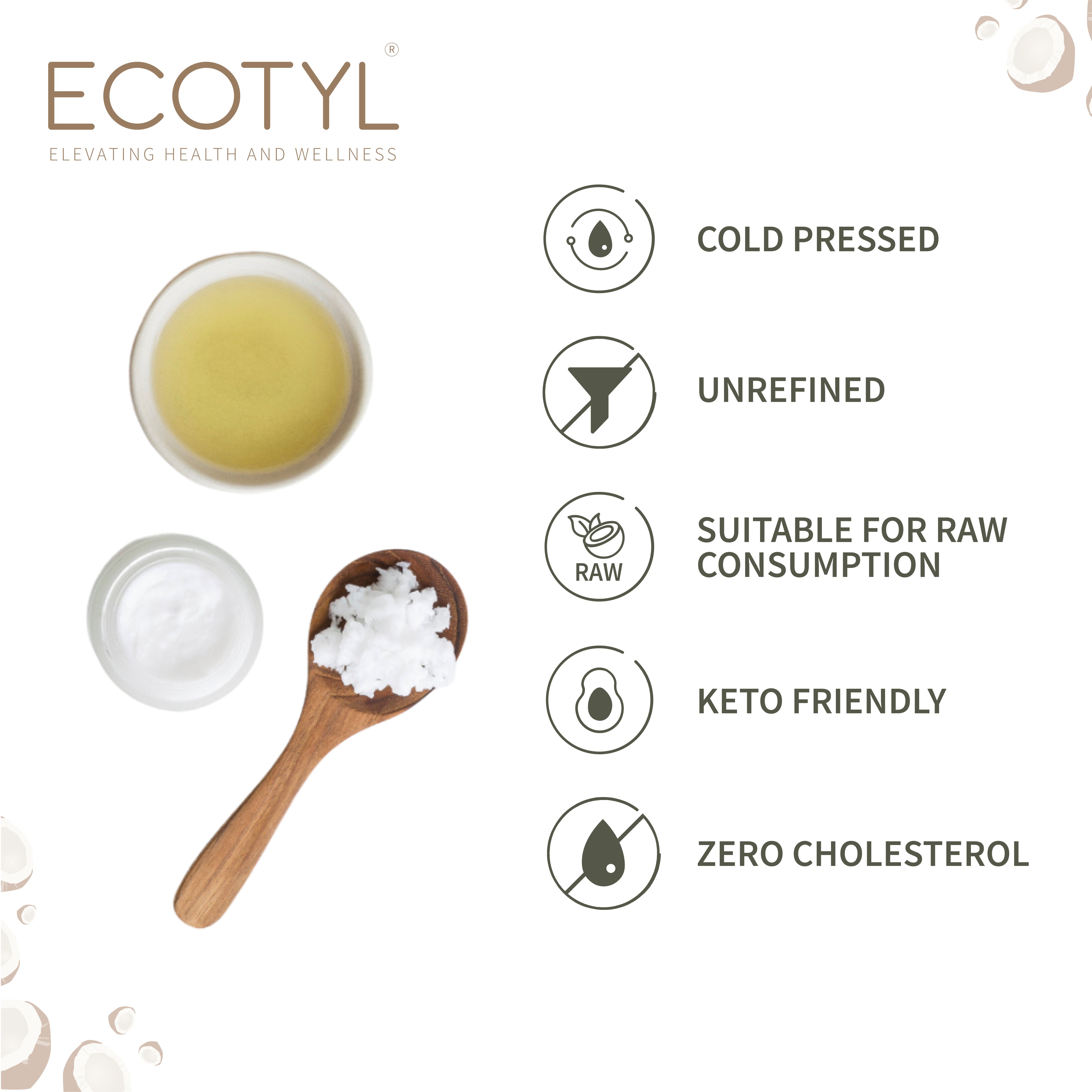 Ecotyl  Cold-Pressed Virgin Coconut Oil | Kachi Ghani | Suitable for Cooking | 500ml
