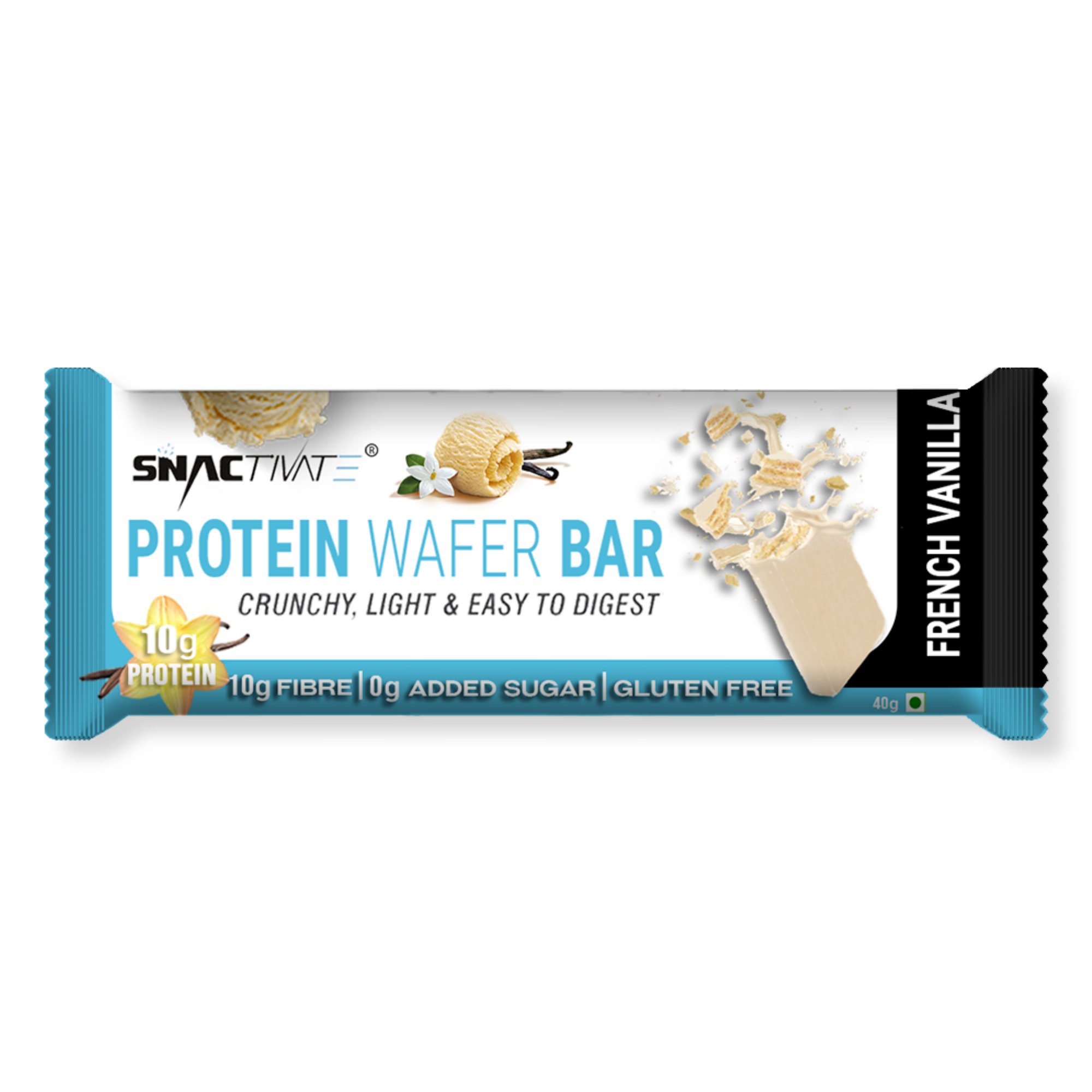 Snactivate Protein Wafer Bars - French Vanilla [Pack of 6] | 10g Protein, 10g Fiber, No Added Sugar, Gluten Free,No Soy Protein, No Maltitol | Delicious wafer based protein bar | 6 x 40g