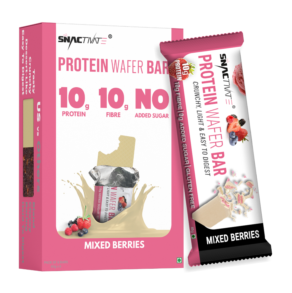 Snactivate Protein Wafer Bars - Mixed Berries [Pack of 6] | 10g Protein, 10g Fiber, No Added Sugar, Gluten Free ,No Soy Protein, No Maltitol | Delicious wafer based protein bar | 6 x 40g