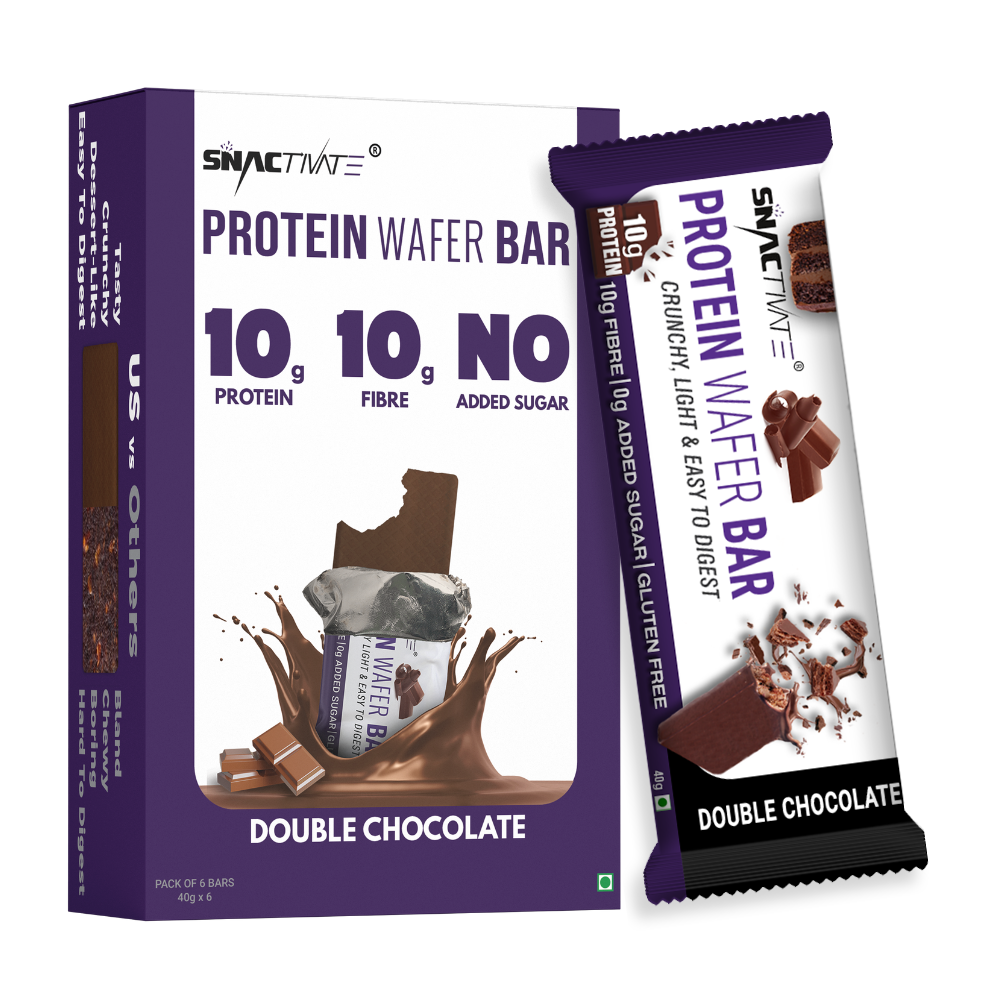 Snactivate Protein Wafer Bars - Double Chocolate [Pack of 6] | 10g Protein, 10g Fiber, No Added Sugar, Gluten Free ,No Soy Protein, No Maltitol |Delicious wafer based protein bar | 6 x 40g