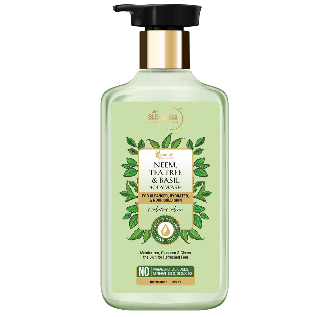 Oriental Botanics Neem, Tea Tree And Basil Anti Acne Body Wash, For Cleansed, Hydrated And Nourished Skin, No Parabens, Silicones, 250 ml