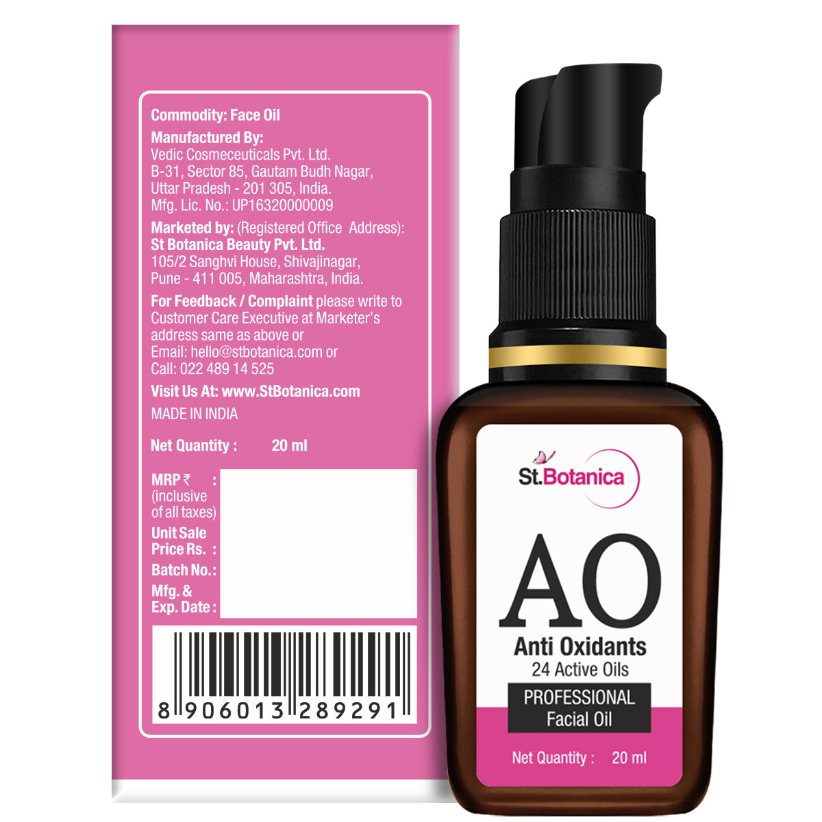 St.Botanica Anti Oxidant (24 Active Oils) Professional Face Oil - For Complete Skin Care, 20 ml
