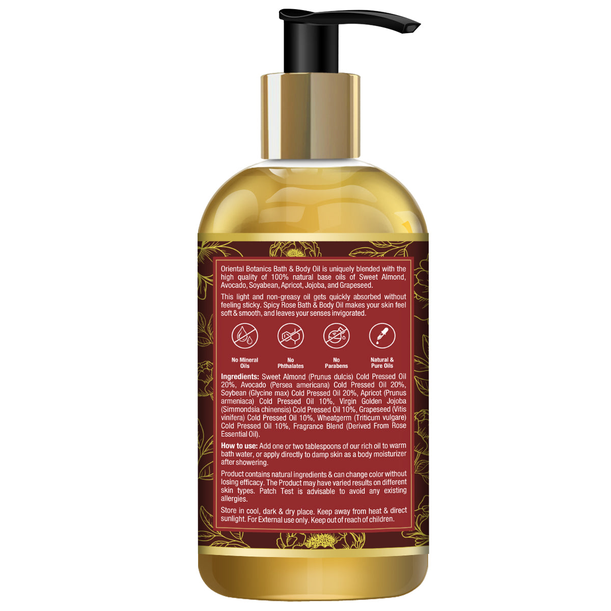 Oriental Botanics Bath & Body Oil (Oriental Spicy Rose) - No Mineral Oil, 200 ml (ORBOT10)