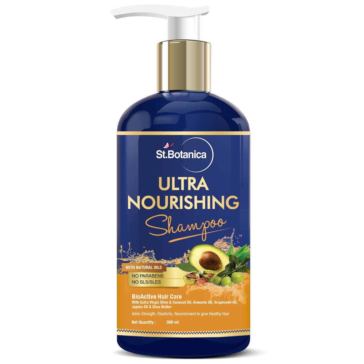 St.Botanica Ultra Nourishing Hair Shampoo - 300ml For Dry, Normal Hair - No SLS/Sulphate, No Parabens, No Silicon
