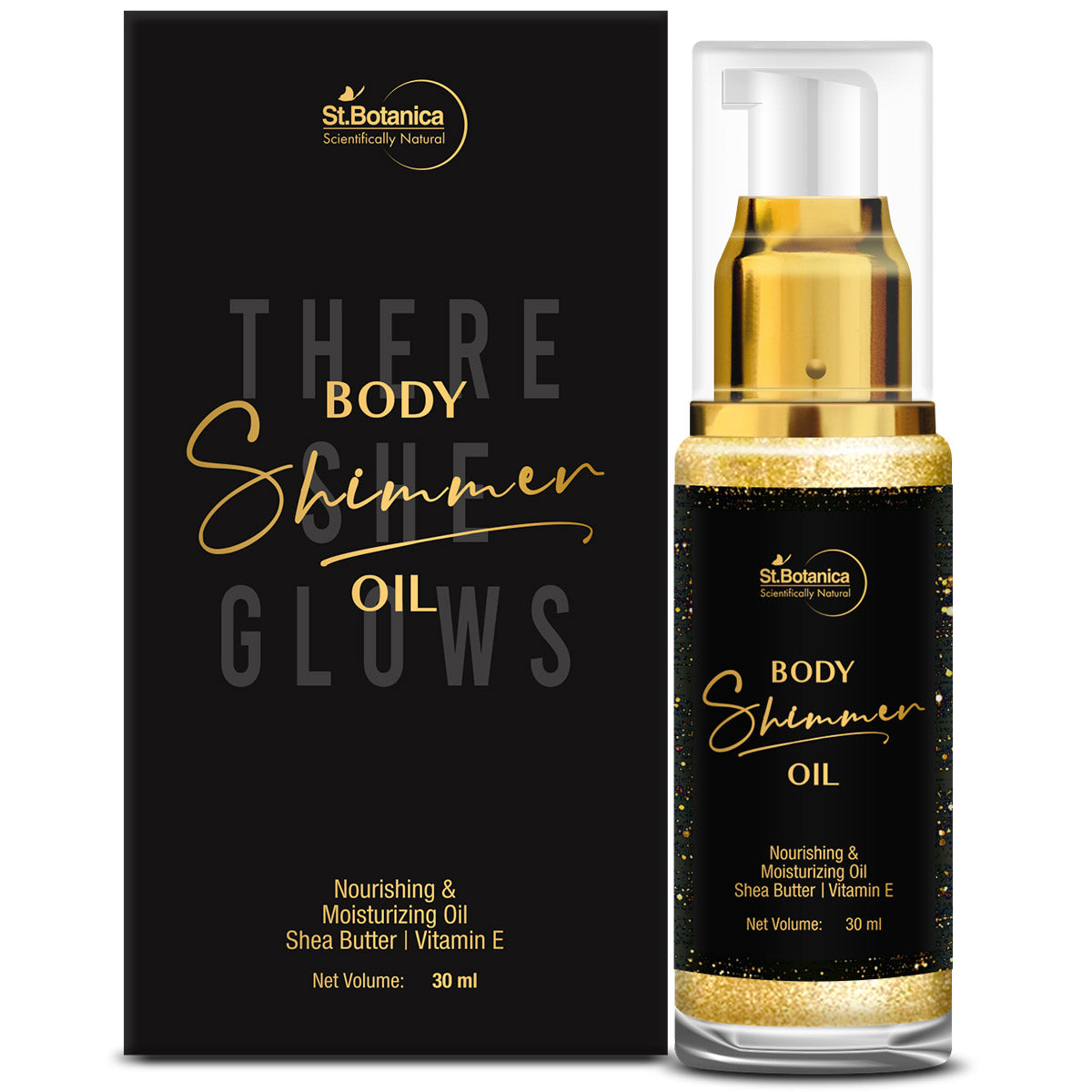St.Botanica Body Shimmer Oil - Nourishing & Moisturizing Oil With Shea Butter, Vitamin E, 30 ml