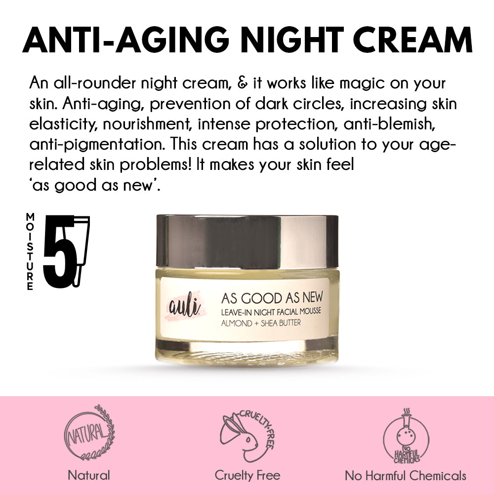 Auli As Good As New Night Cream | With Almond Oil & Tea Tree Oil | Skin Repair | For Normal to Dry Skin | Anti-ageing & Brightening | 60gm