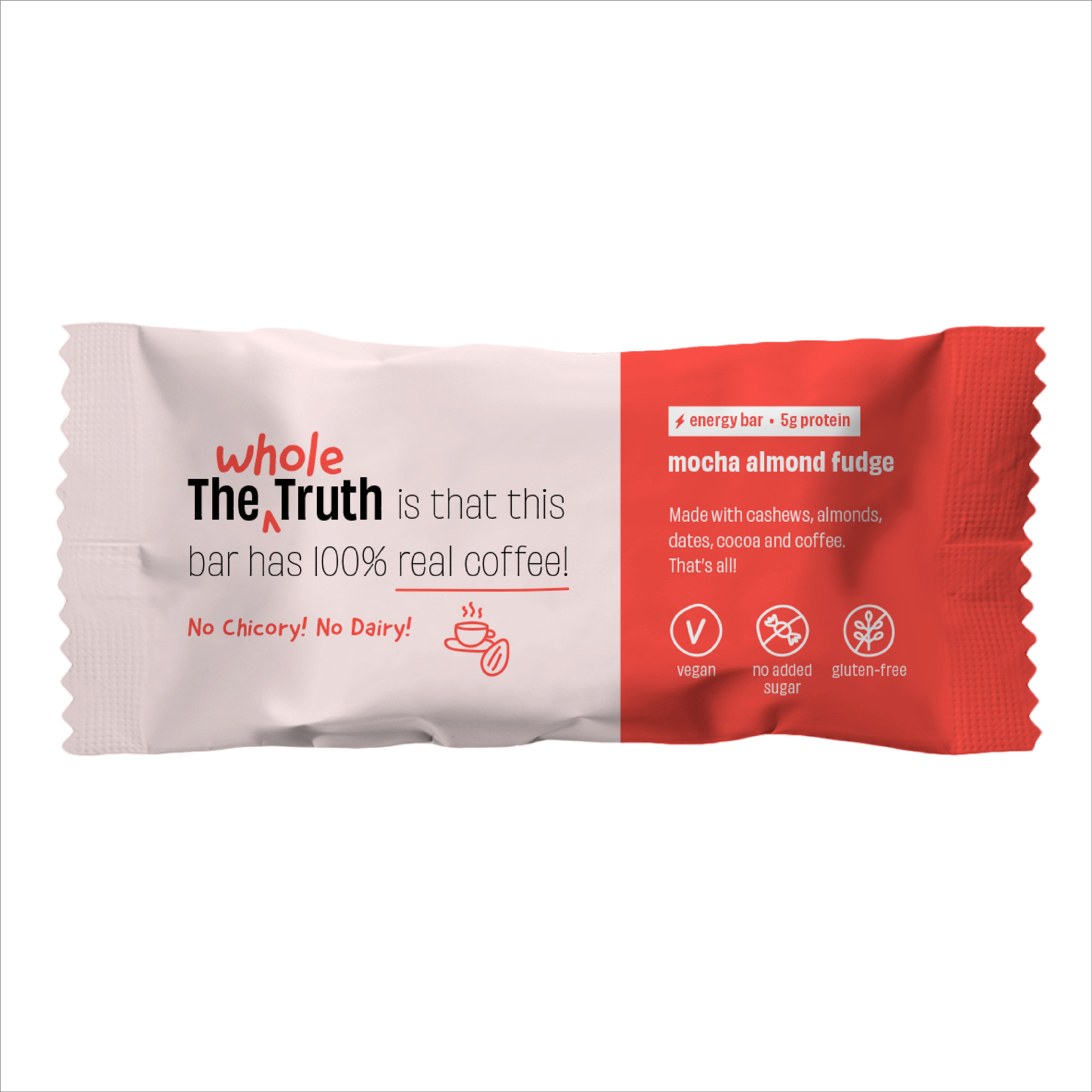 The Whole Truth - Energy Bars | Mocha Almond Fudge | Pack of 6 x 40g | Dairy Free & Sugarfree | No Artificial Sweeteners | Vegan | No Preservatives | All Natural | Healthy Snack