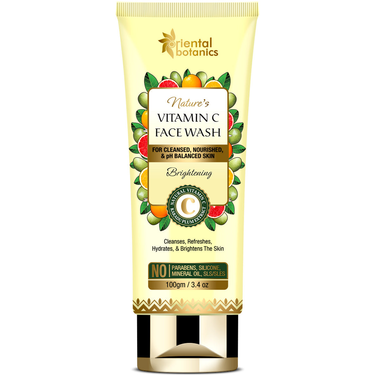 Oriental Botanics Nature's Vitamin C Brightening Face Wash - With Kakadu Plum - For Cleansed, Nourished and Ph Balanced Skin - No Parabens, Silicone, Mineral Oils, 100 g