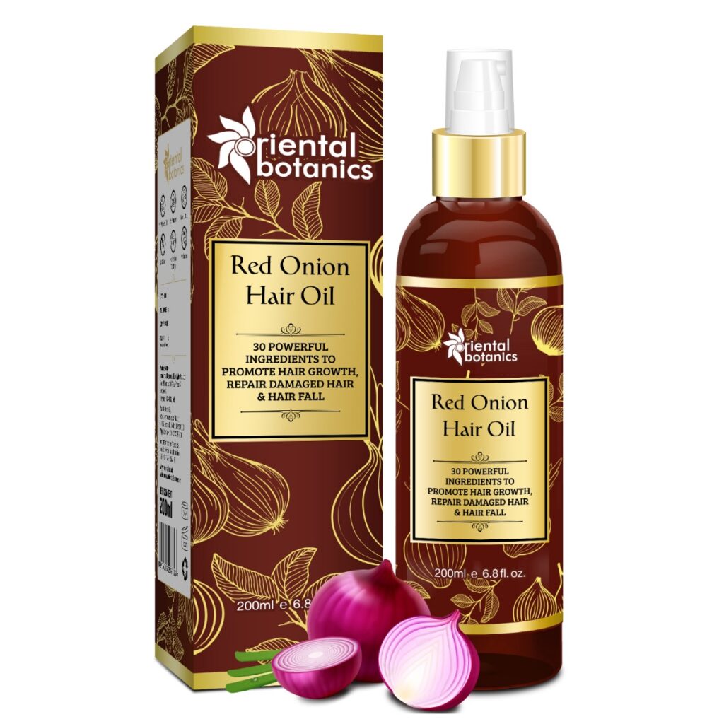 Oriental Botanics Red Onion Hair Oil with Comb Applicator 200ml - With 30 Oils & Extracts for Stronger Growth, Control Hair Fall