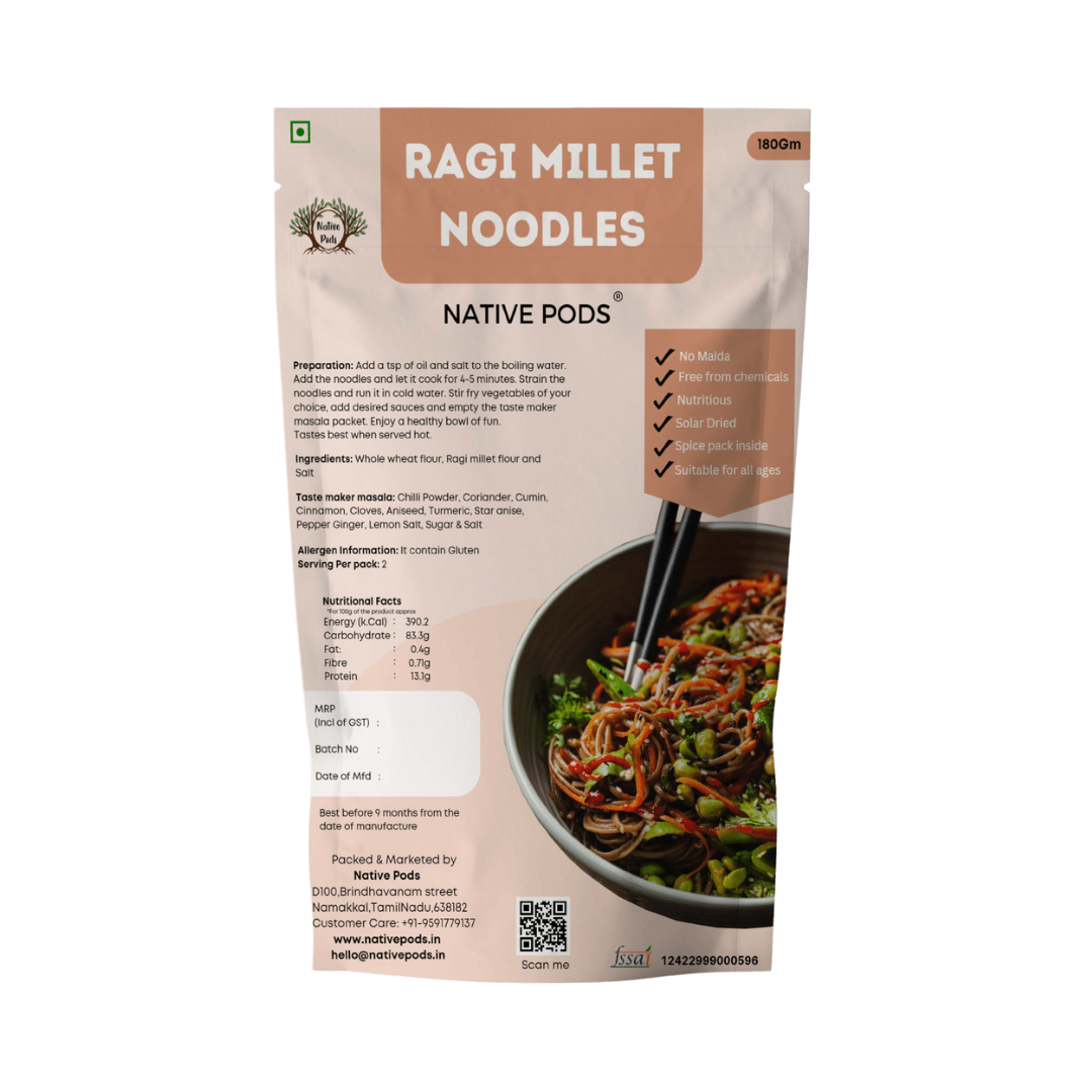 Native Pods Ragi Millet Noodles | Not Fried | No MSG | No Maida | 180gm