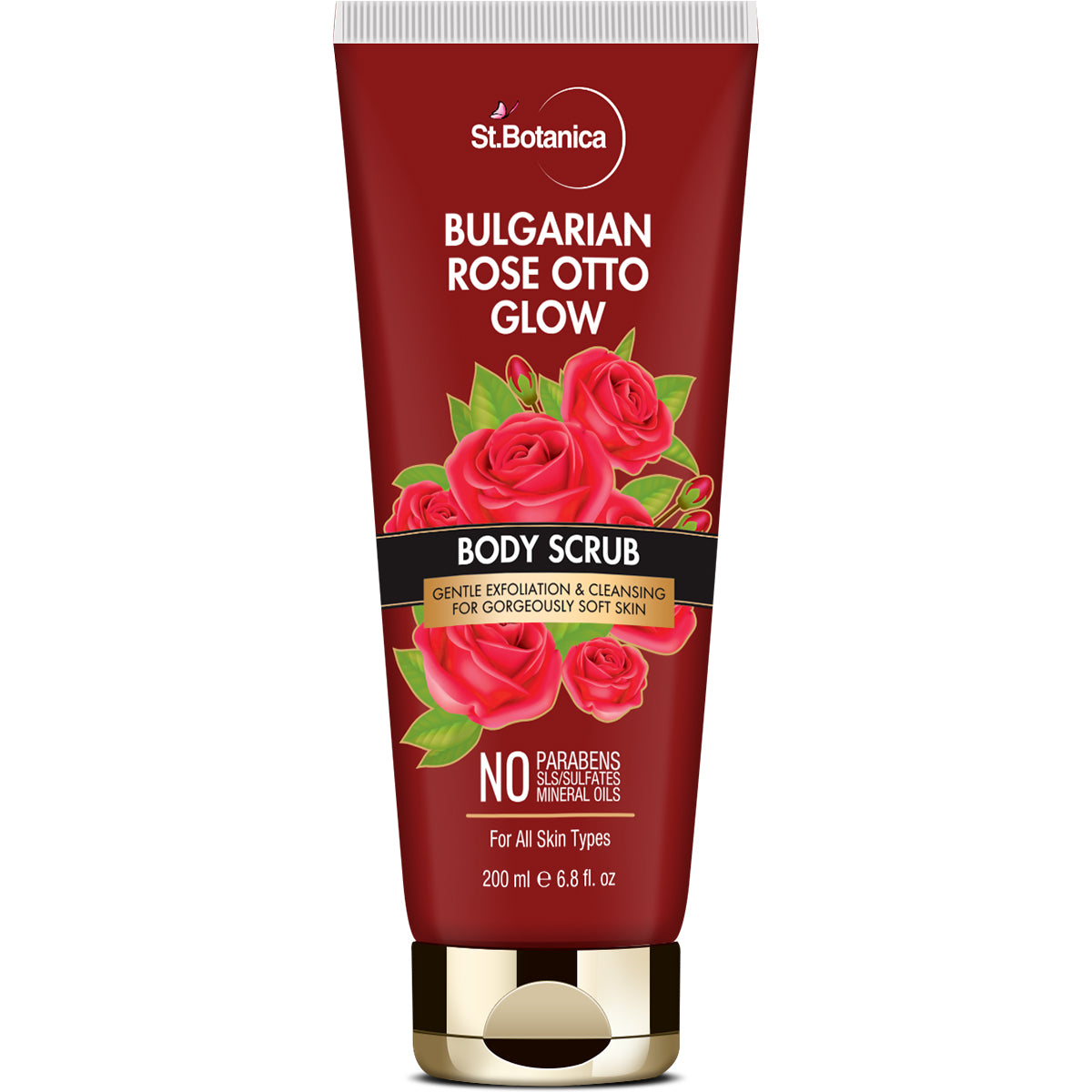 St.Botanica Bulgarian Rose Otto Glow Body Scrub Gentle Exfoliation & Cleansing For Gorgeously Soft Skin, No Paraben & SLS, 200 ml (STBOT681)