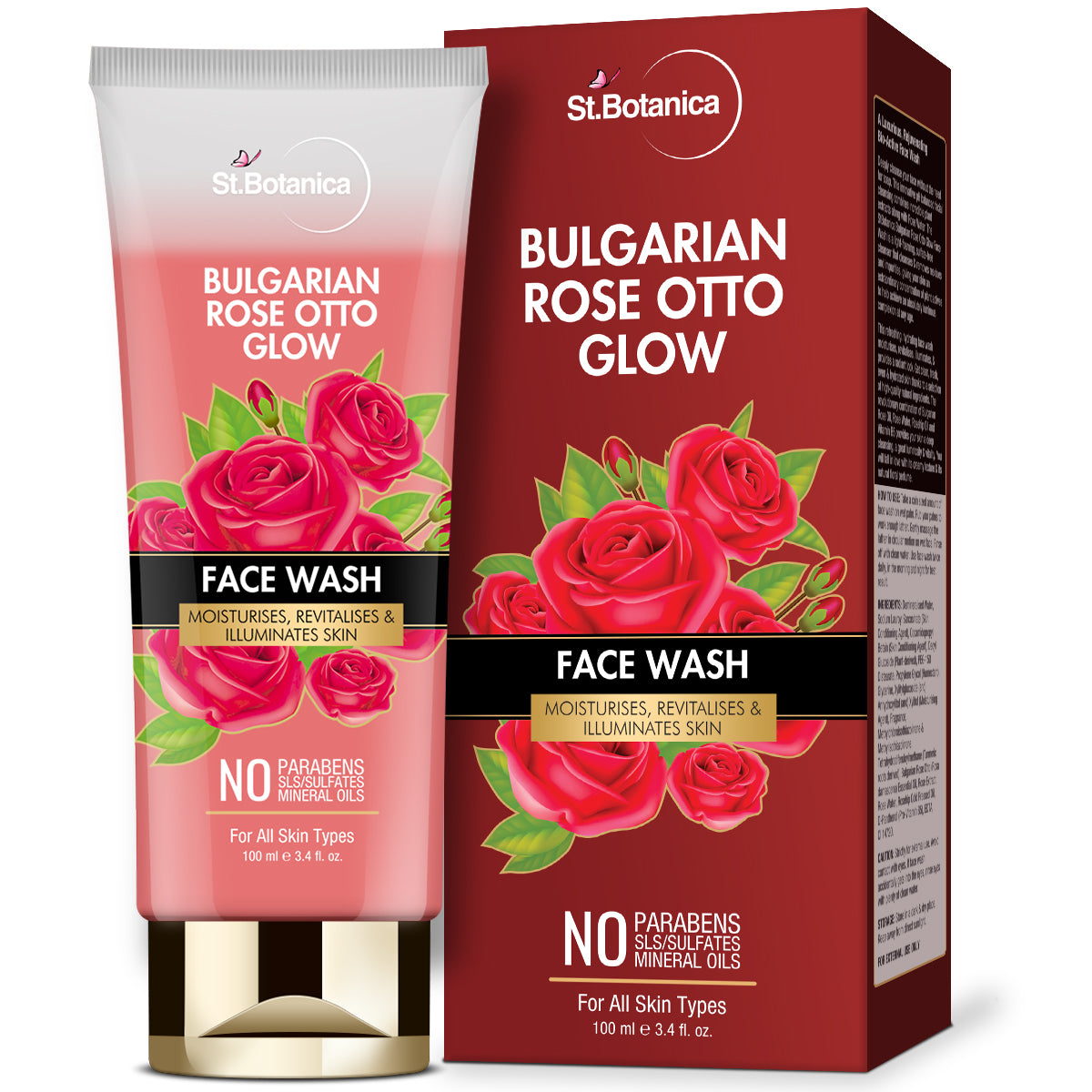 St.Botanica Bulgarian Rose Otto Glow Face Wash Brightening, Moisturizes, Revitalises & Illuminates Skin No Paraben & Sls, 100 ml (STBOT682)