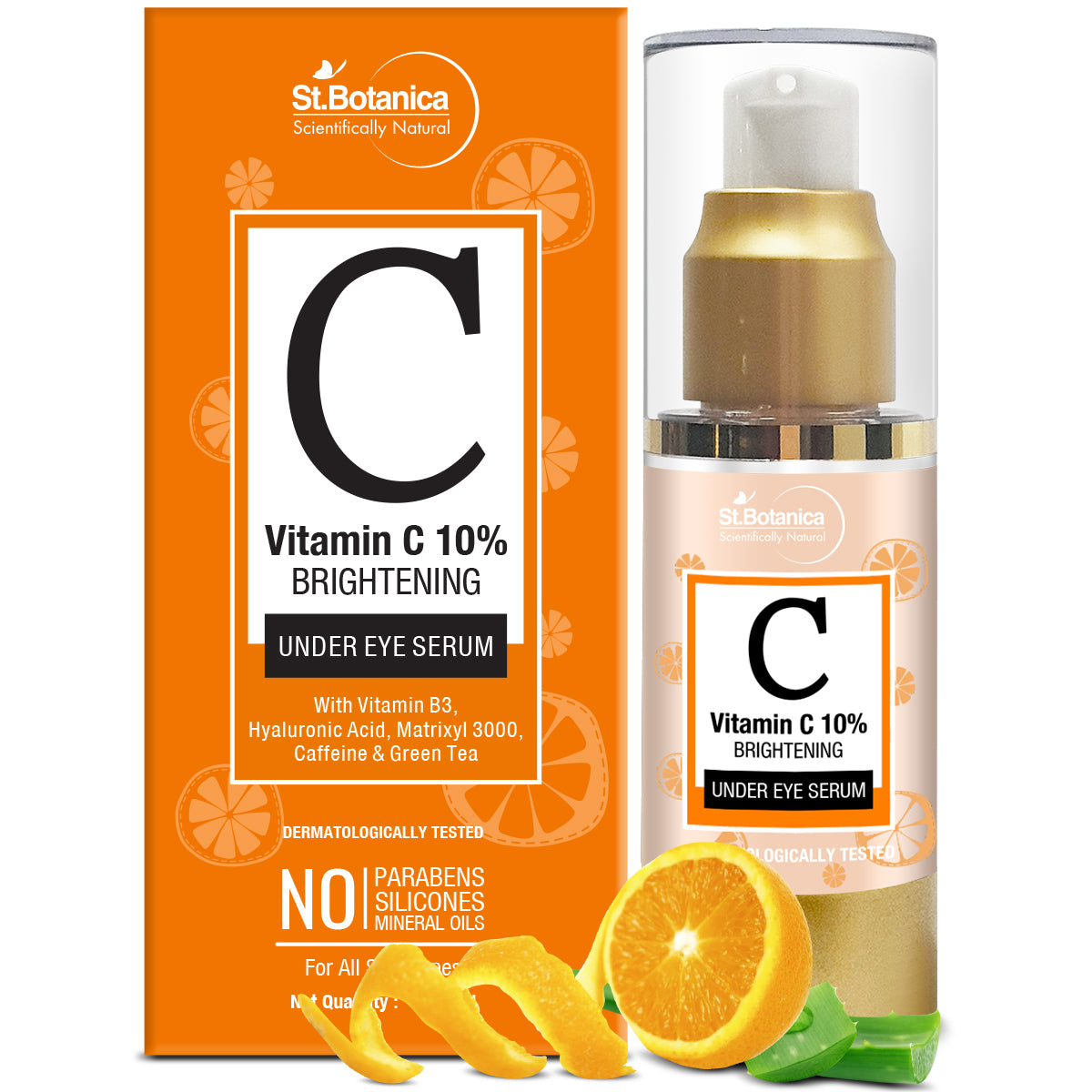 St.Botanica Vitamin C 10% Brightening Under Eye Serum, Face Serum With Vitamin C, E, B3, Hyaluronic Acid, Caffeine and Green Tea, 30 ml