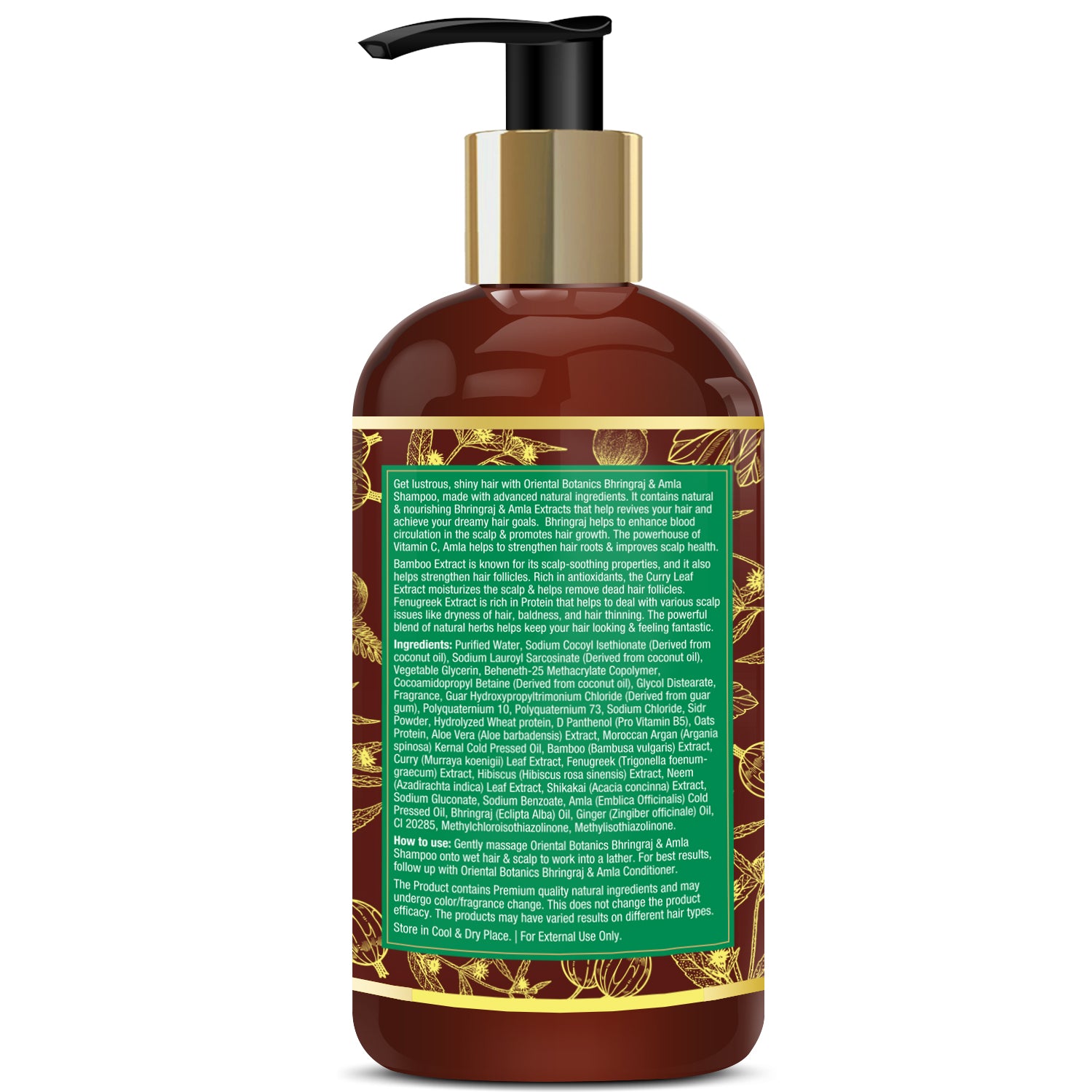 Oriental Botanics Bhringraj & Amla Hair Shampoo, No Sls/ Sulphate, Paraben, Silicones, Strengthens Hair, Promotes Growth, 300 ml